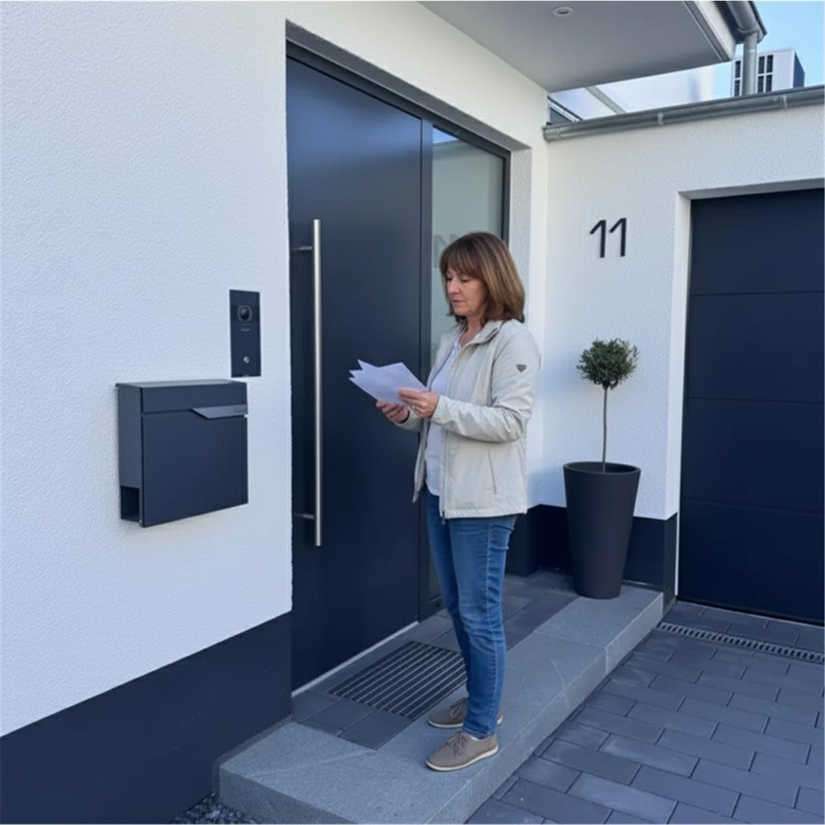 Metzler Briefkasten Anthrazit RAL 7016 wetterfest rostfrei für den Außenbereich – Wandbriefkasten mit Zeitungsfach personalisiert V2A Edelstahl Namensschild Gravur Hausnummer und Namen | Premium