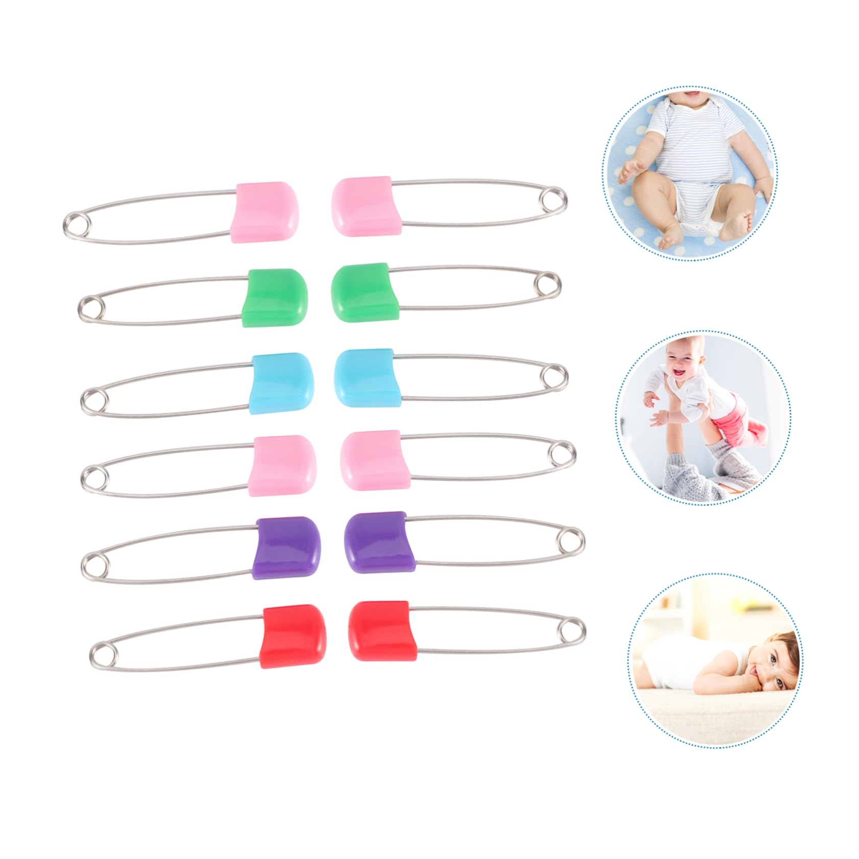 KONTONTY Cloth Diaper Pins 12 Pack s Size Rustproof Stainless Steel and Plastic Safe and Durable Random Color