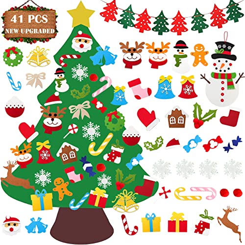 DIY Filz Weihnachtsbaum für Kinder, Weihnachtsbaum Filz mit 41Pcs Ornamente und Schneemann Anhänger Weihnachtsbaum Banner Weihnachtsbaum Dekoration Für Home/Wand Hängend Dekor Cover
