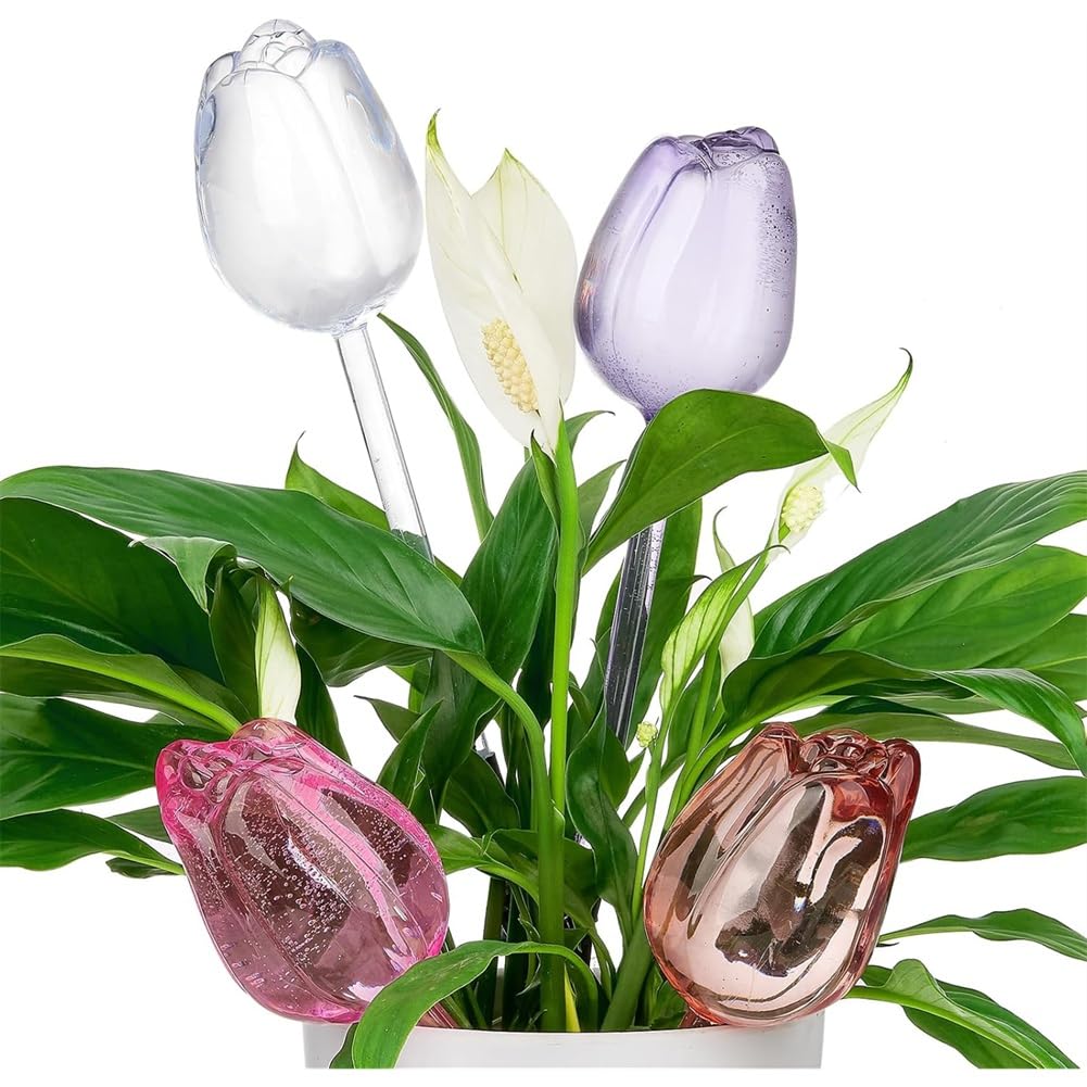 UDSKNV[KSL Plant Watering Globes Self Watering Planter,Automatic Plant Watering Devices, Plastic Watering Bulbs for Plants, 4 Tulip