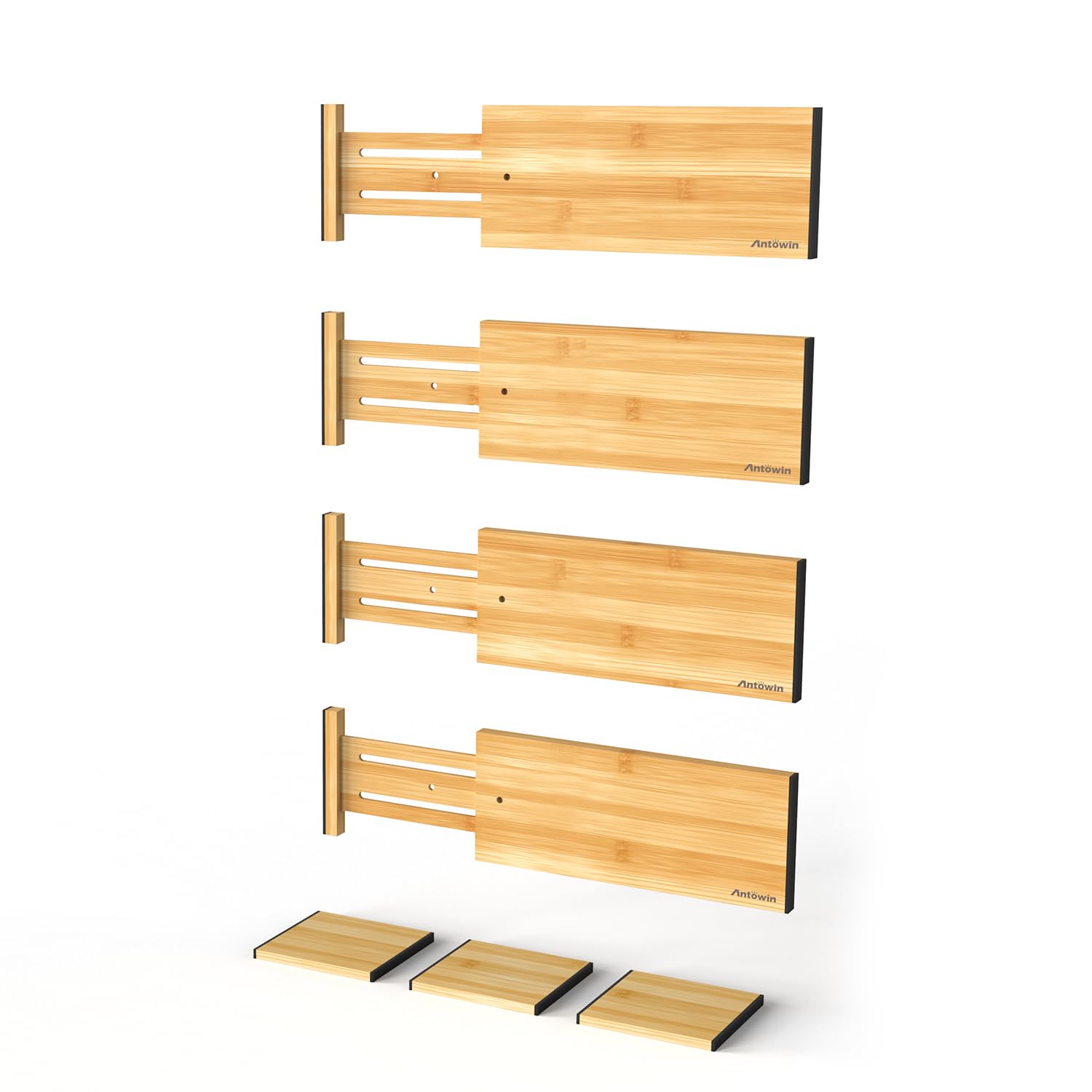 ANTOWIN 4 Pack Expandable Drawer Dividers, 4.7'' High, Extend from 12.2'' to 17.7'', Dresser Drawer Organizers, Bamboo Separators for Kitchen, Bedroom