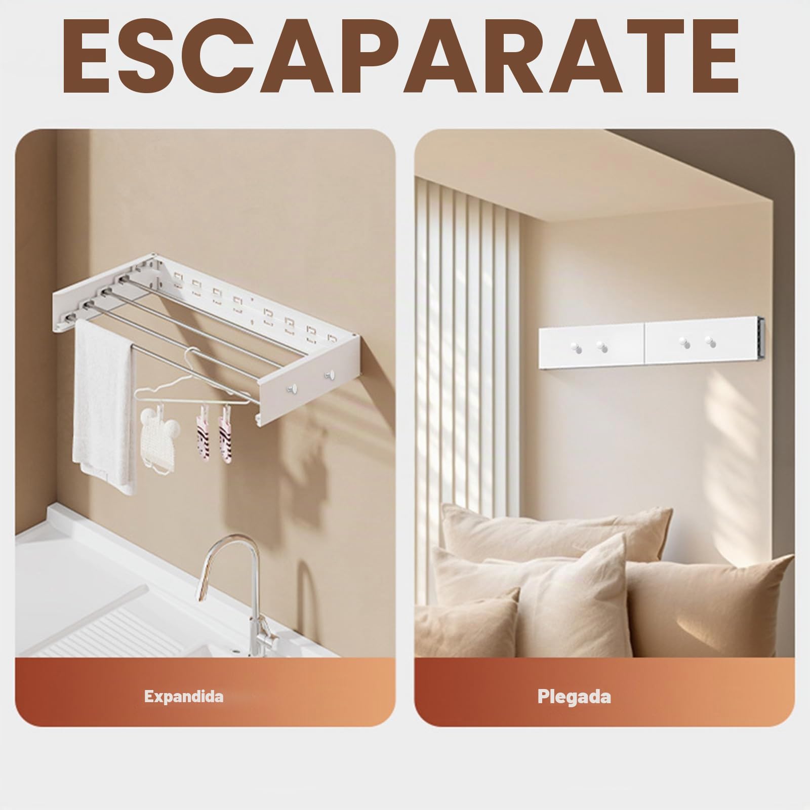 Tendedero plegable para montaje en pared, soporta hasta 25 kg, ahorra espacio, ideal para baño, balcón y apartamentos pequeños, fácil instalación (5 varillas de secado de 60 cm)