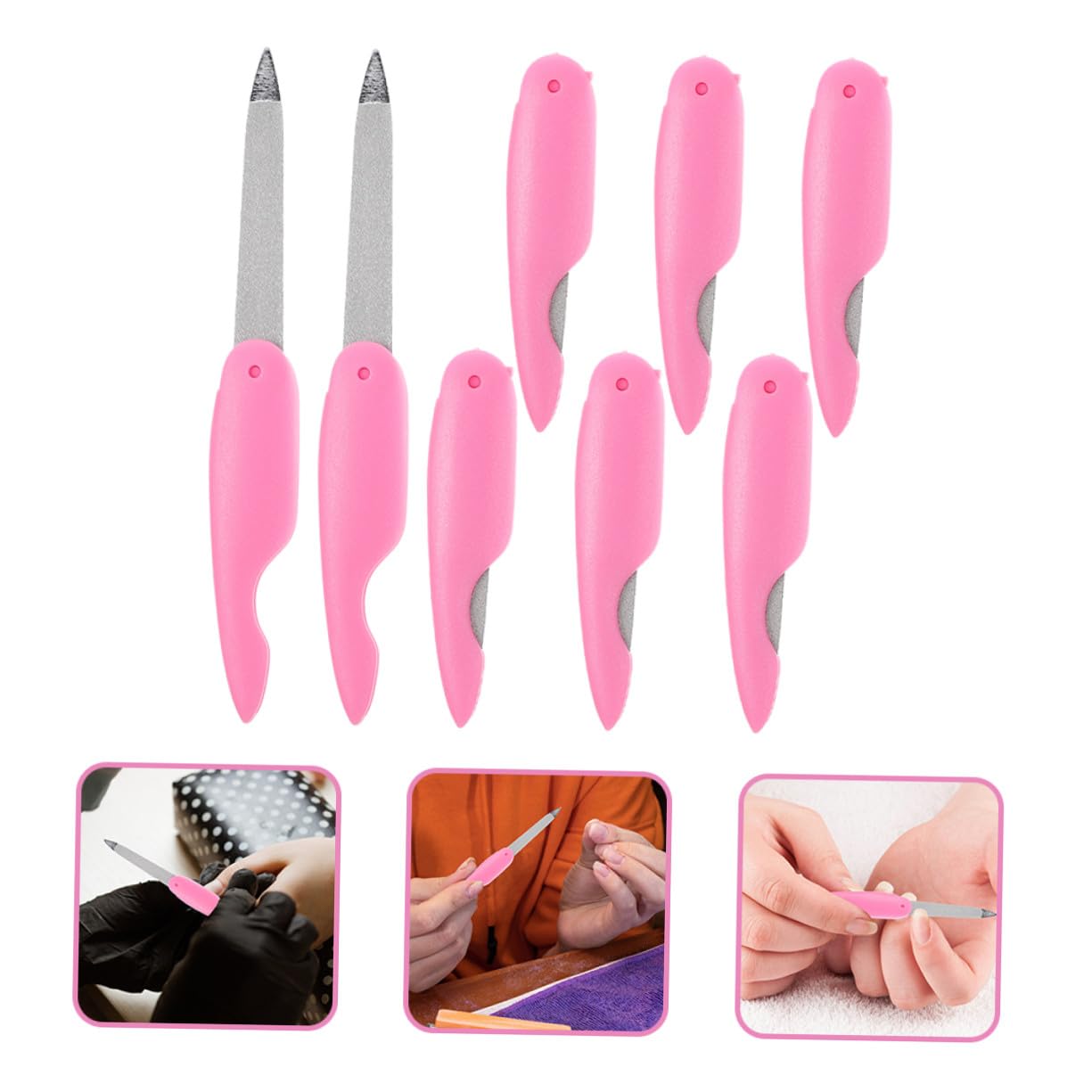 Set di 8 Mini Lime per Unghie Pieghevoli in Metallo Rosa | Abs, Superficie a Doppia Grana, per Levigare e Rifinire, Formato Compatto, Uso Casa e Salone