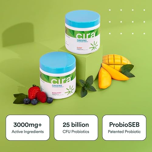 Miniatura 3 de Cira Daily Greens Powder - Polvo de superalimento de espirulina orgánica endulzada naturalmente con ingredientes ricos en antioxidantes para