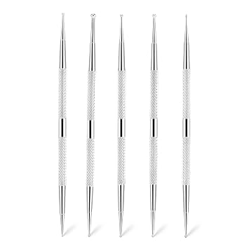 5PCS Double Ended Nail Art Dotting Pen Set, 2 Way Stainless Steel Dot Paint Tools for Manicure, Rhinestone Picker, DIY Nail Painting & Decoration