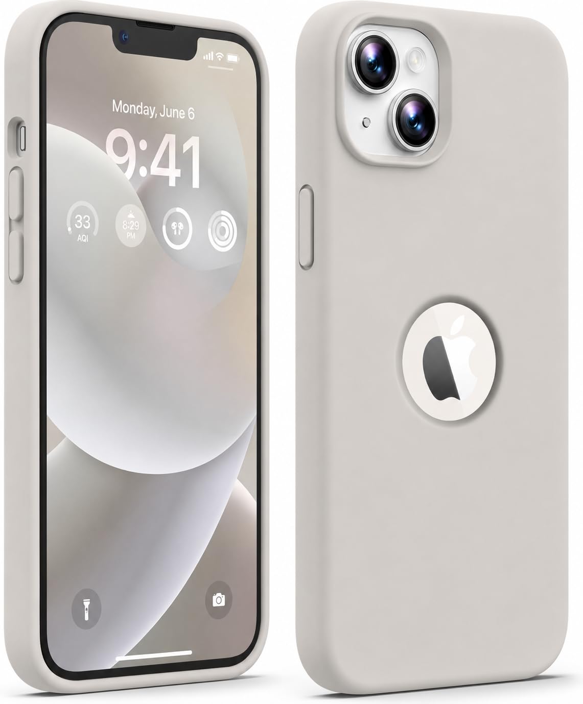 Elzzi Liquid Silicone Soft Back Cover for iPhone 13 Case, Shockproof Slim Camera & Full Body Protection Non Yellowing Cover with Microfiber Lining & Logo Cut (6.1 Inch) -Stone Grey-image-45