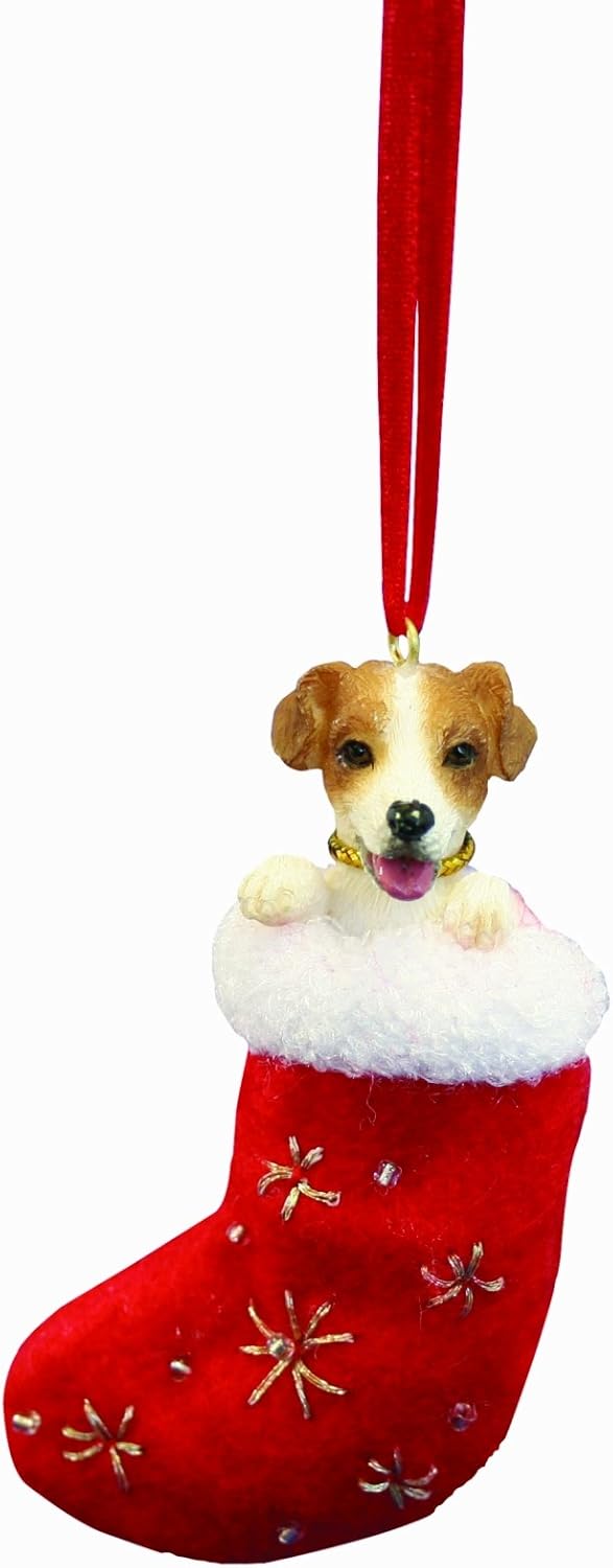 Jack Russell Christmas Stocking Ornament with "Santa's Little Pals" Hand Painted and Stitched Detail