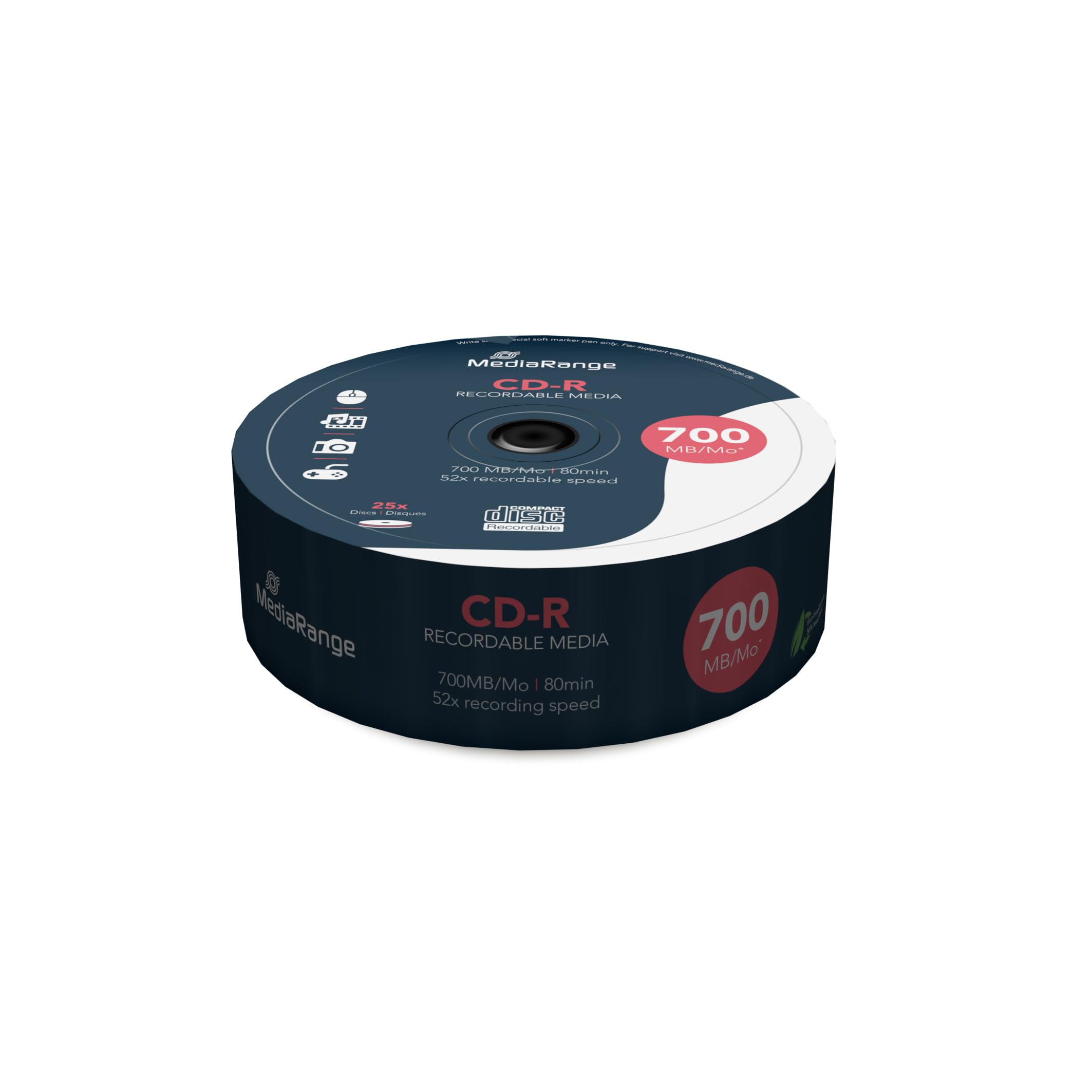 MediaRange MR201 CD-R 700MB 25pc(s) blank CD - blank CDs (CD-R, 700 MB, 25 pc(s), 52x, 80 min, Cakebox)