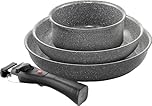 BALLARINI Torre set di padelle antiaderenti e casseruola, + Casseruola 16 cm, adatte all'induzione, manico removibile, alluminio, 24 + 28 cm
