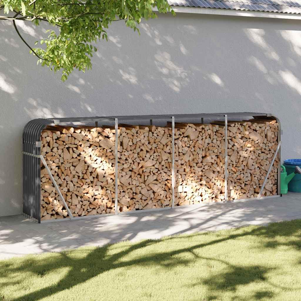 Kaminholzunterstand Anthrazit 300 x 45 x 100 cm, verzinkter Stahl, 2 Haken, Kaminholzregal für Brennholz Lagerung im Garten, wetterfest und belüftet