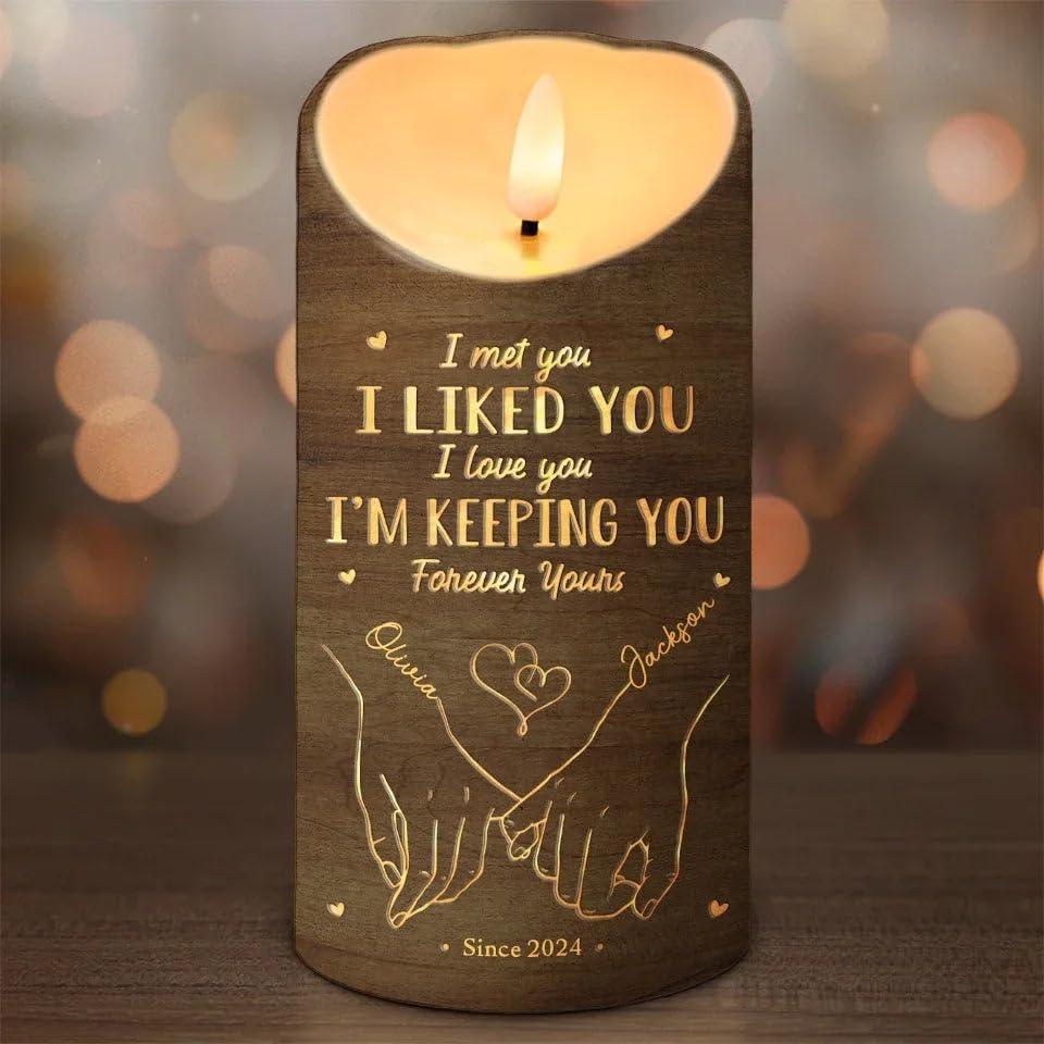 Love Is A Flame That Never Goes Out - Couple Personalized Custom LED Candle - Christmas Gift For Husband Wife, Anniversary, Personalized Couple 3D LED Flameless Christmas Candles Gifts For Couples