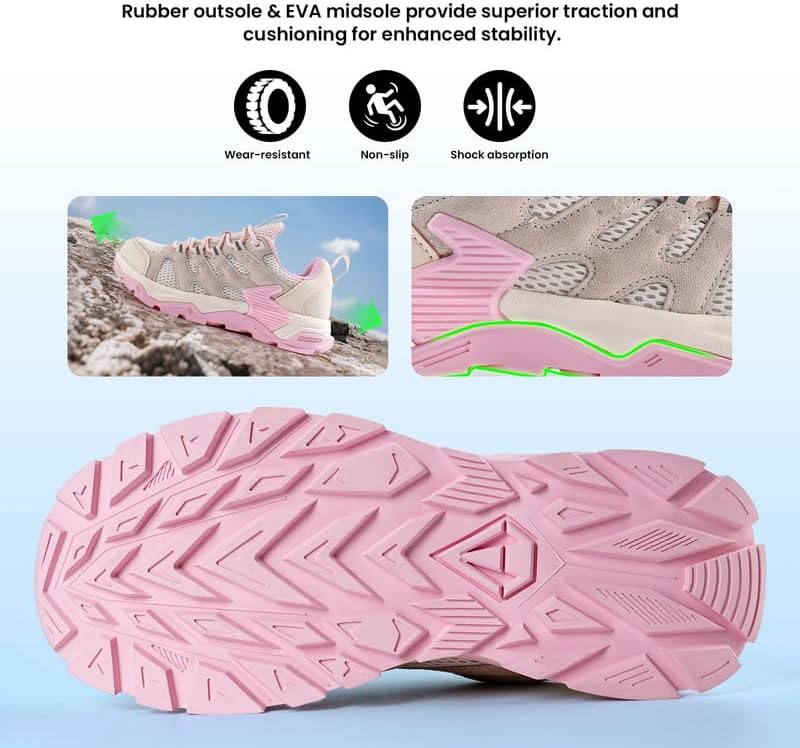Women's Hiking Shoes, Outdoor Anti-Slip Trail Shoes, Lightweight Breathable Hiking Sneakers for Walking Trekking