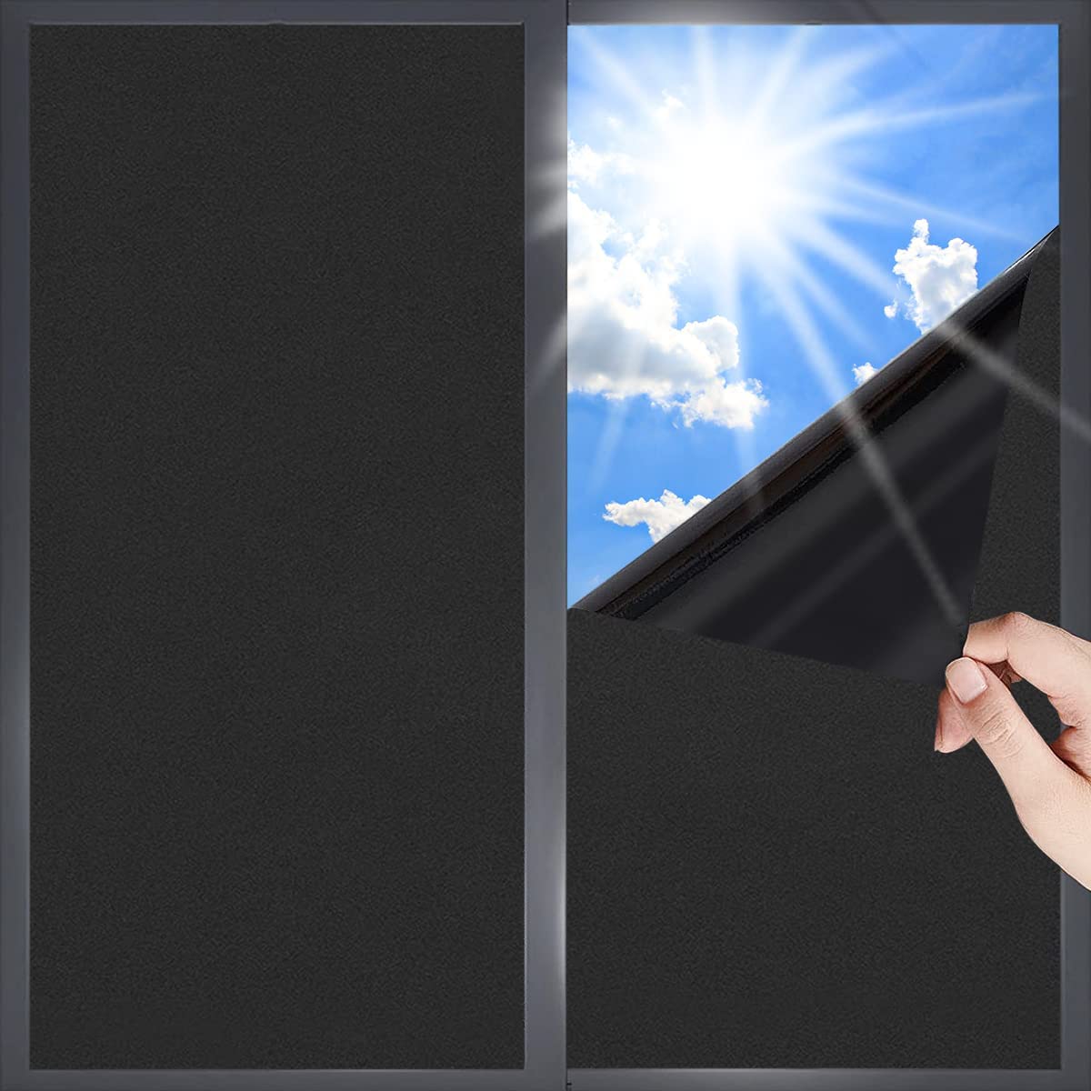 DUOFIRE Blackout Window Film Completely Light Blocking Privacy Window Film Room Darkening Frosted Tint Film for Day Sleep, Non Adhesive Static Cling Window Film DT-C009 (23.6 x 78.7 Inch)