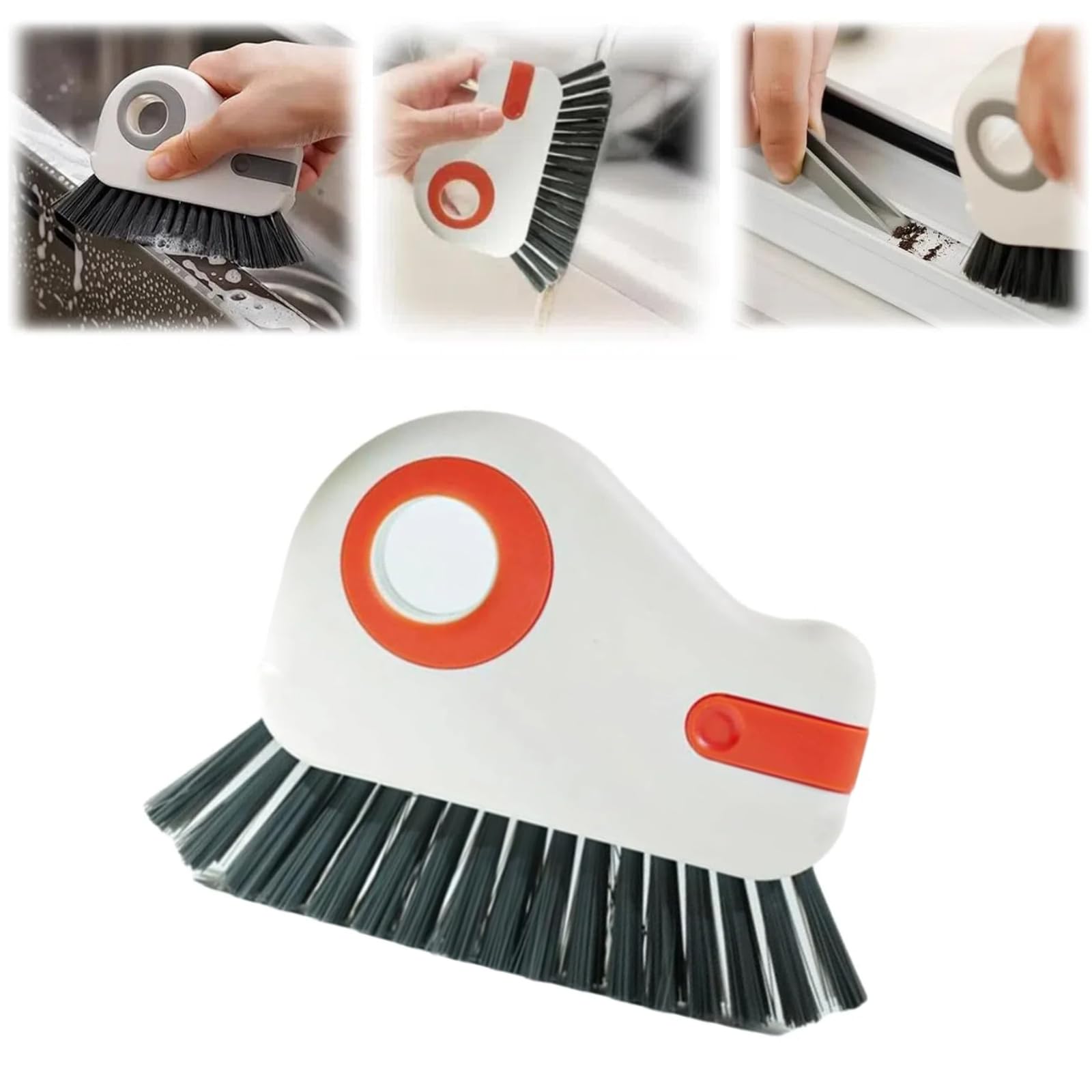 2-in-1 Multifunction Window Track Cleaner Tool with Hard Bristle Brush and Hidden Scraper (Orange)