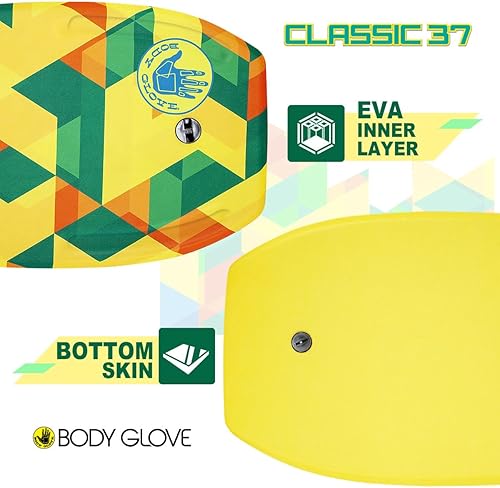 Miniatura 10 de Body Glove Classic 37 Inch Bodyboard - EPS Core, Crescent Tail, Dual Channels, Wrist Leash Included, Graphic Deck, for Kids and Young Adults