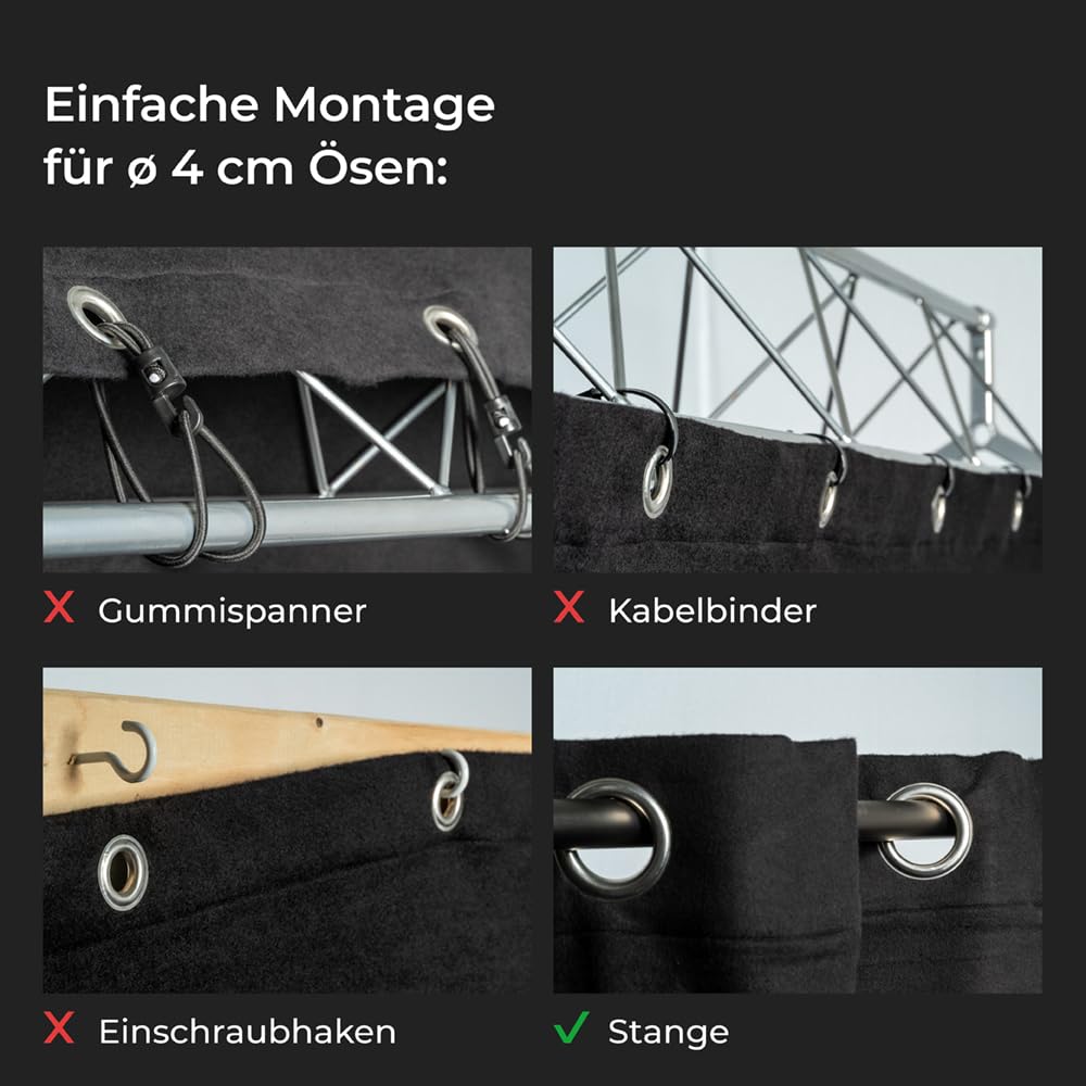 B1 Bühnenmolton konfektioniert – Molton-Vorhang Greenline, blickdichter Verdunkelungsvorhang mit 40er Ösen, ideal für Film, Foto, Theater & Event – 4 x 3 m, 320g/m2, Schwarz