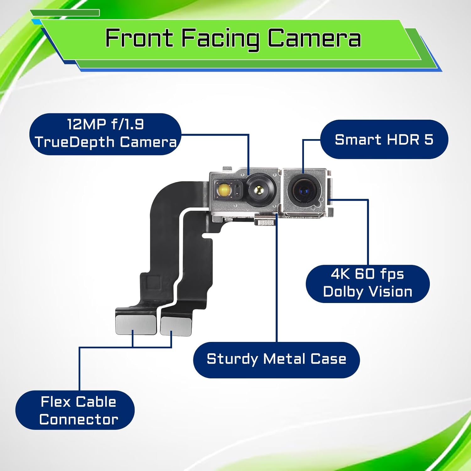 for iPhone 15 Pro Front Camera Replacement Selfie Camera 15pro 12MP OEM Front Facing Camera Flex Cable Module Proximity Sensor Repair with Fix Tools Kit A3102 A2848 A3101 A3104