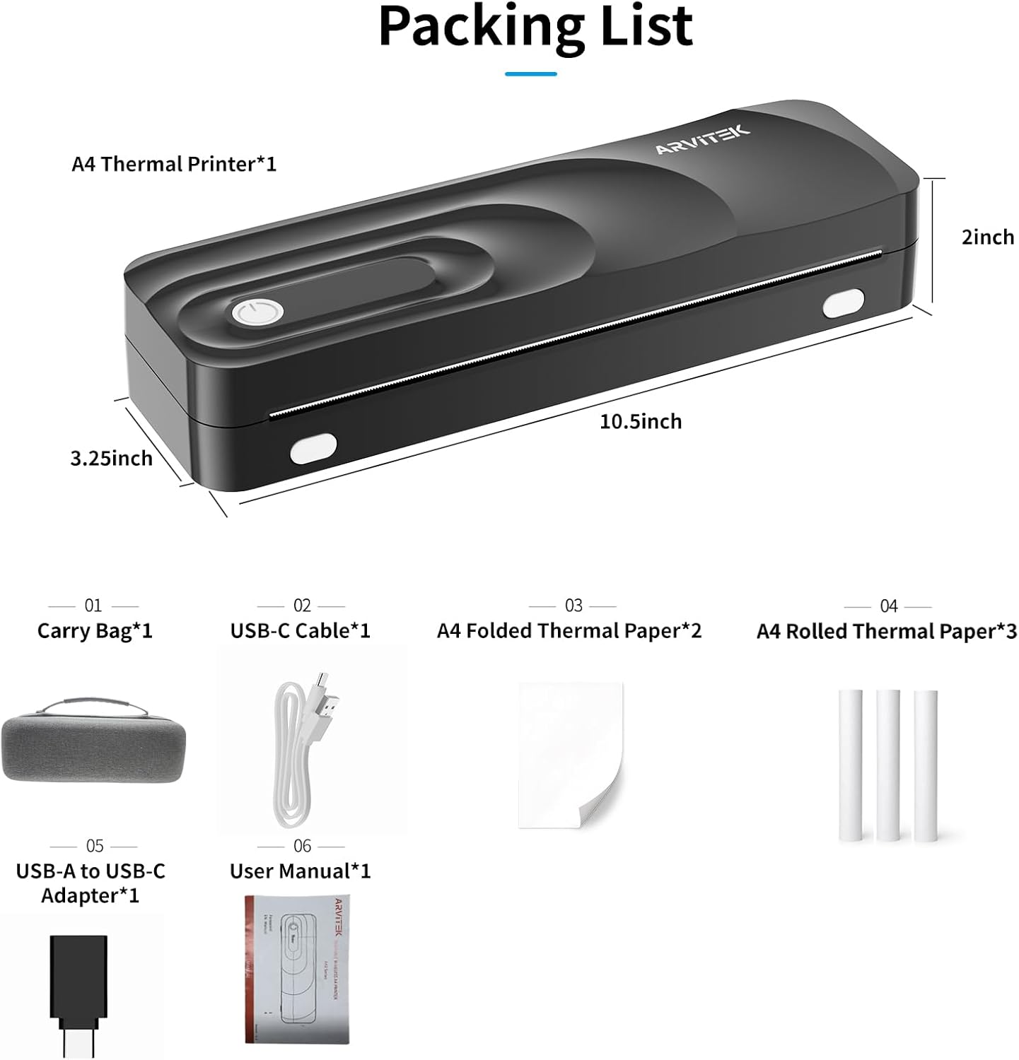 Portable Wireless Thermal Printers for Travel, Inkless Bluetooth Thermal Printer Support 8.5" X 11" Letter & A4, Mobile Printer for Phone Laptop, Included Carry Bag & Paper kit