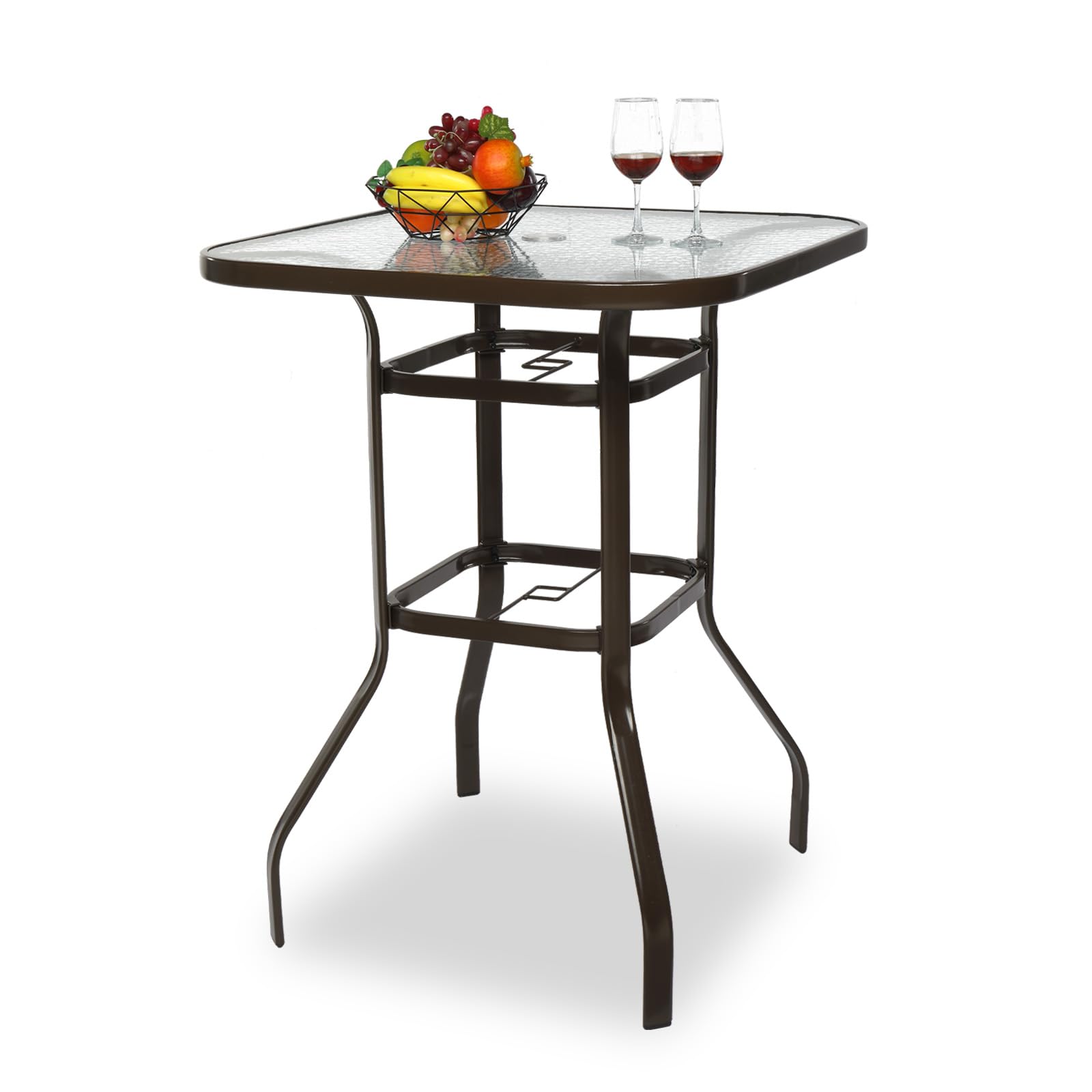 VINGLI outdoor bar table with umbrella hole and tempered glass top