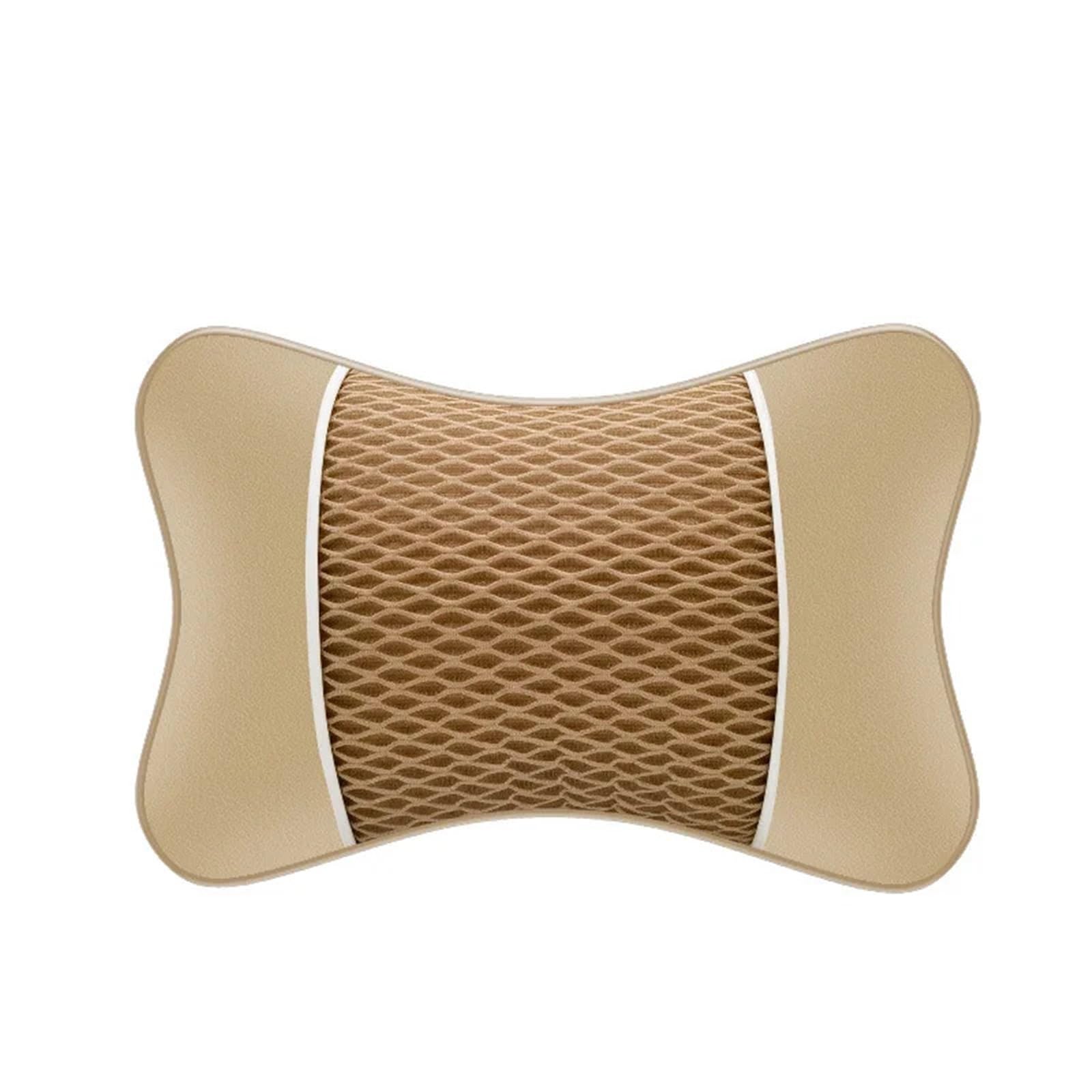 KVSWBRE Car Seat Pillow Car Universal Seat Headrest Double Side Pu Leather Neck Memory Pillow Head Support Protector Cushion(Beige)