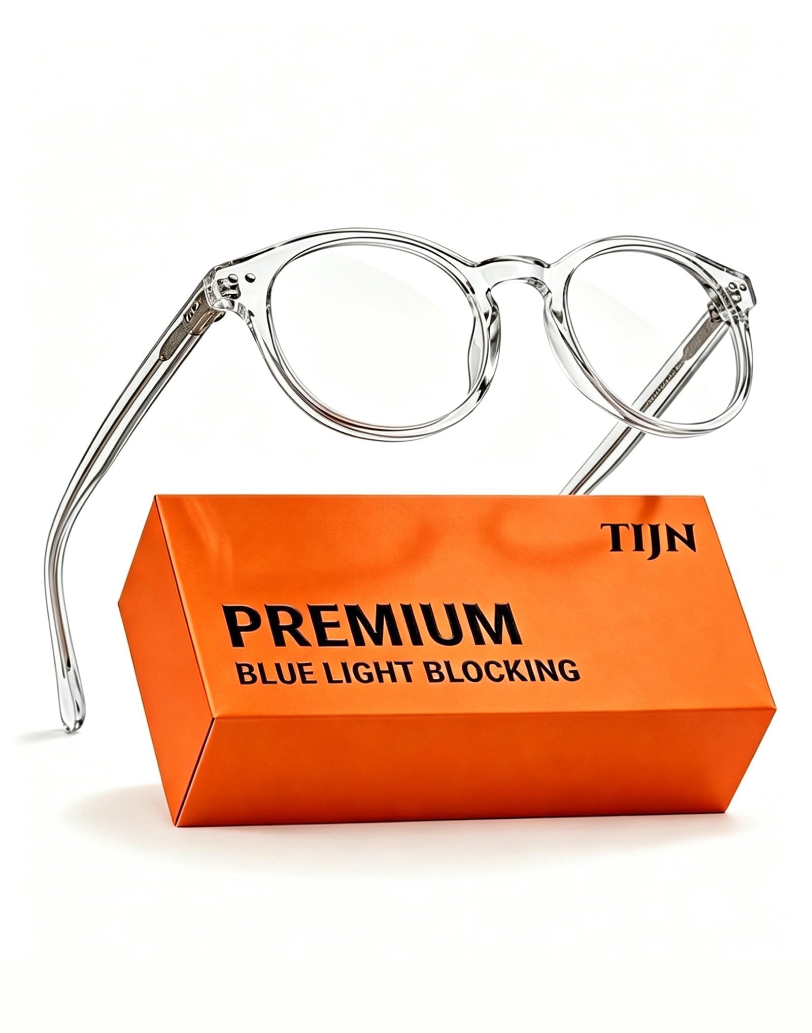 TIJN Blue Light Blocking Glasses Men Women,Vintage Round Frame Eyeglasses | Flexible Lightweight Frames,Red Orange Clear Lens for Computer Gaming Sleep Daily,Anti UV Blue-Ray Glare Screen Fatigue