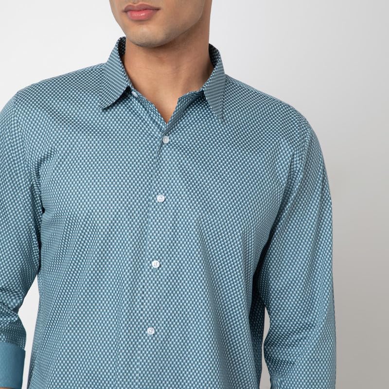 Image of MARK & ALBERT Men's Printed Full Sleeves Regular Fit Shirt Blue | 100% Cotton Stretchable Fabric