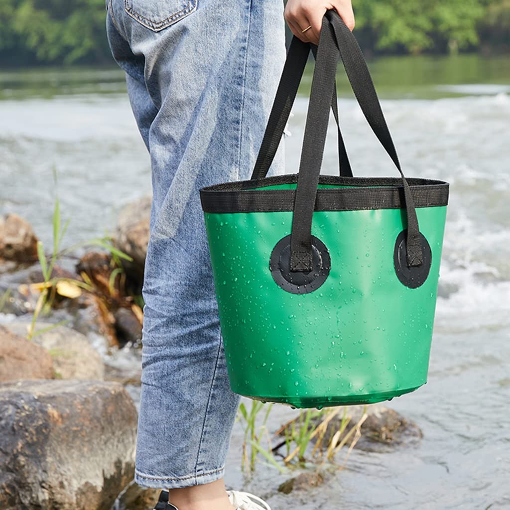 DUNAKE Faltbarer Eimer Camping, Klappbares Waschbecken, Multifunktionaler Tragbarer Wassereimer, Faltbare Runde Wanne Mit Griff, Für Reisen, Camping, Angeln, Gartenarbeit (Color : Green, Size : 10L)