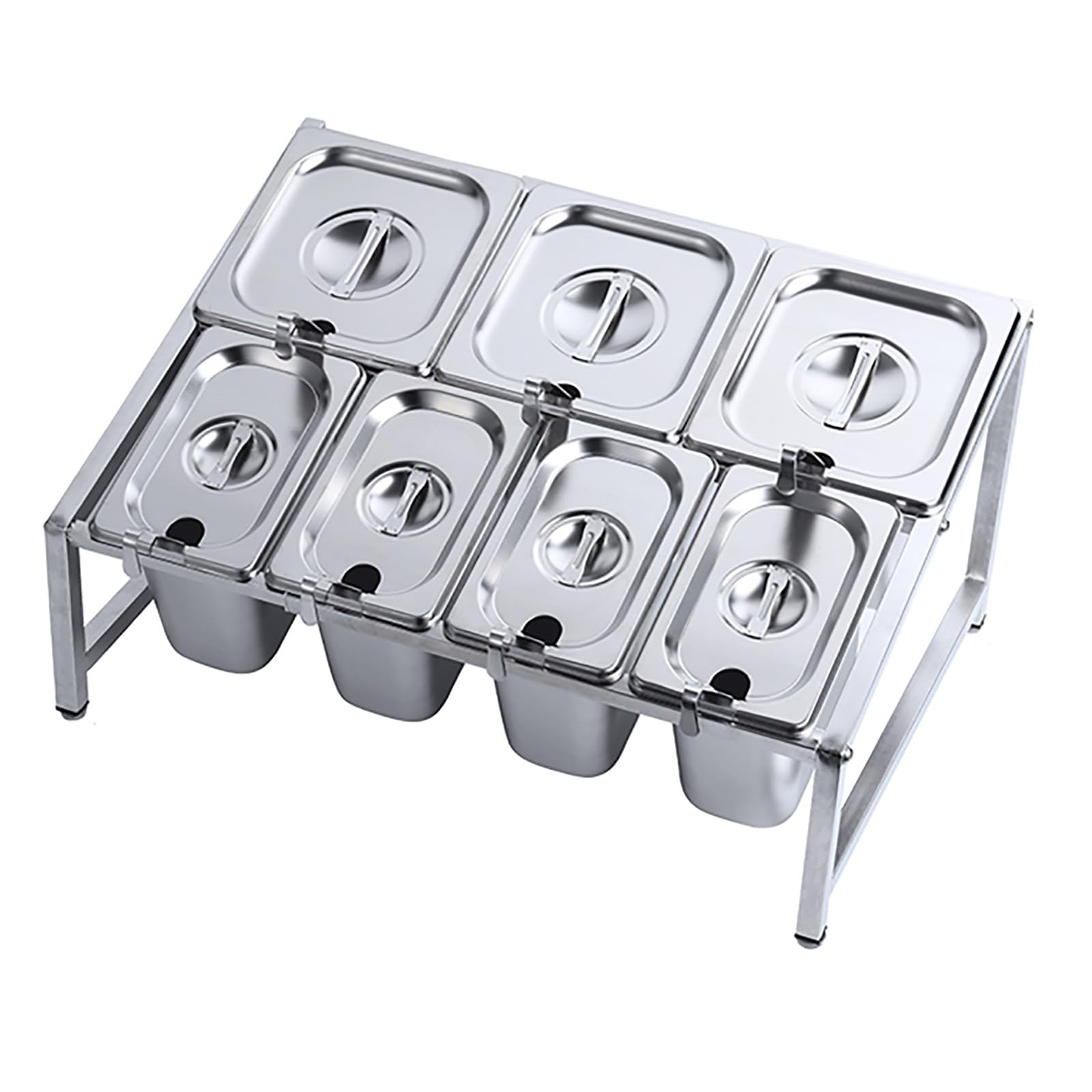 WDSOPK 2-Tier Pizza Topping Station Expandable Spice Rack Stainless Steel Organizer Shelf, for Storing Condiments, Spices, Jams, Sweet Soups (One Color 1/6 pans*3+1/9 pans*4)