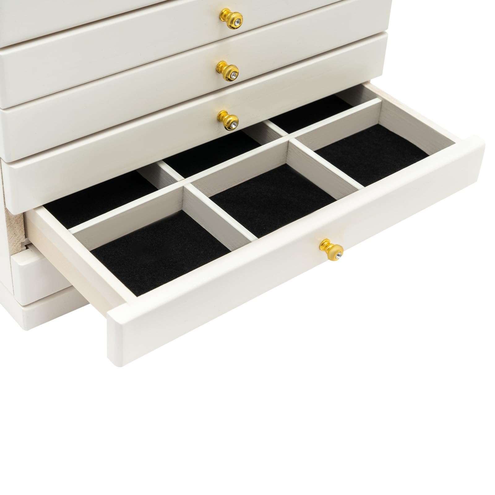 6-poziomowa szkatułka na biżuterię z drewna i aksamitu, 30 x 19 x 25 cm, pudełko na biżuterię z lustrem i kwiatami do przechowywania biżuterii, przenośna szkatułka na biżuterię