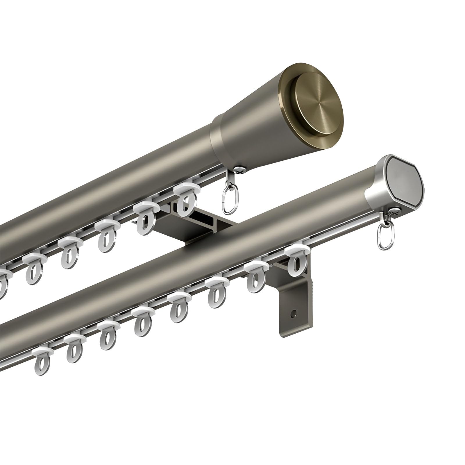 Wawpu Champagne Curtain Rail,Aluminum Curtain Track, Slide-Down Roman Rod Curtain Rail, Wall Mounted Double Track With Silent Roller, For Living Room/Bedroom/Shower/Rv(,260Cm 8.5Ft(2 * 130Cm))