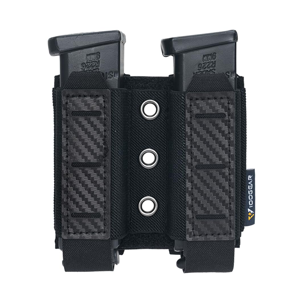 IDOGEAR Pistol Mag Pouch Molle Magazine Pouch 9MM Double Stack Elastic Magazine Holster with Inner Loop Panel Laser-Cut Hardshell Mag Carrier (Black) - Image 2