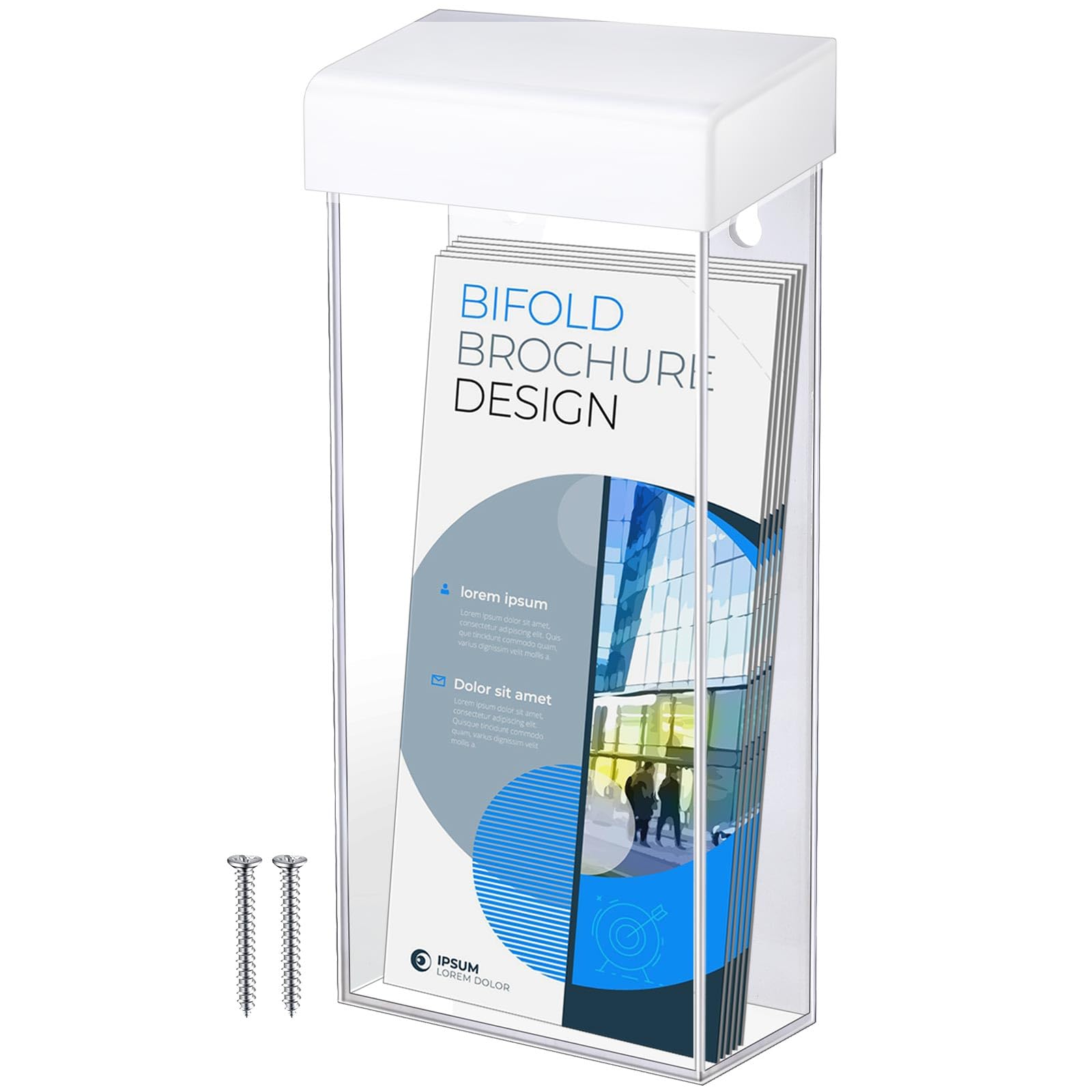 Remerry 1 Pcs Outdoor Brochure Holder 4 x 9 Inch Waterproof Wall Mount Literature Box with Lid Clear Acrylic for Pamphlet Map Menu Display (White)