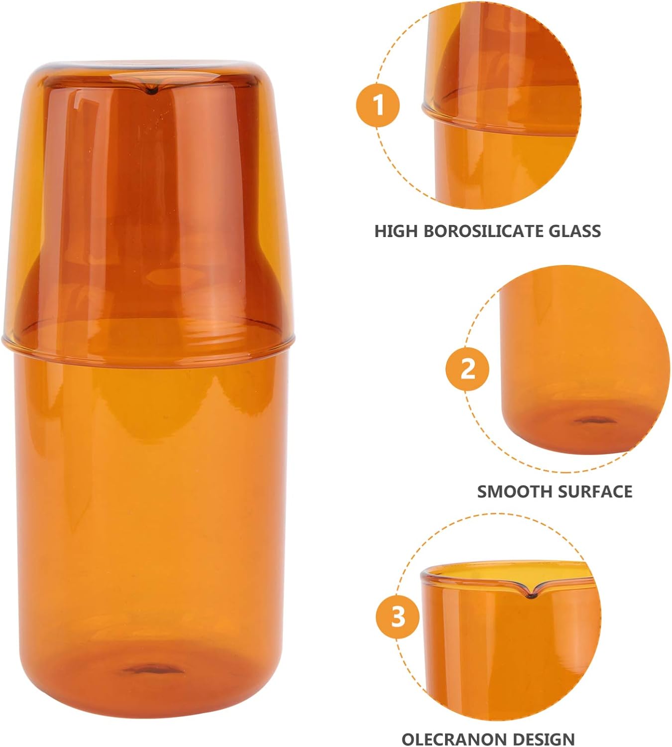 Cabilock Chocolate Bedside Night Carafe Pitcher and Tumbler Glass Set 500ml Nightstand Water Carafe Glass Water Cup for Juice Wine Drinking - Image 5