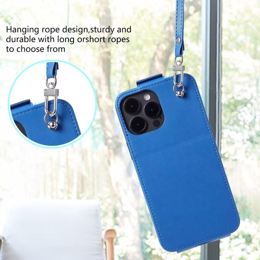 Handykette für Samsung Galaxy M55 Hülle Necklace Leder Handyhülle für Samsung Galaxy M55 Handytasche Flip Schutzhülle für Samsung M55 Hülle Klappbar Lederhülle Standfunktion klapphülle blau