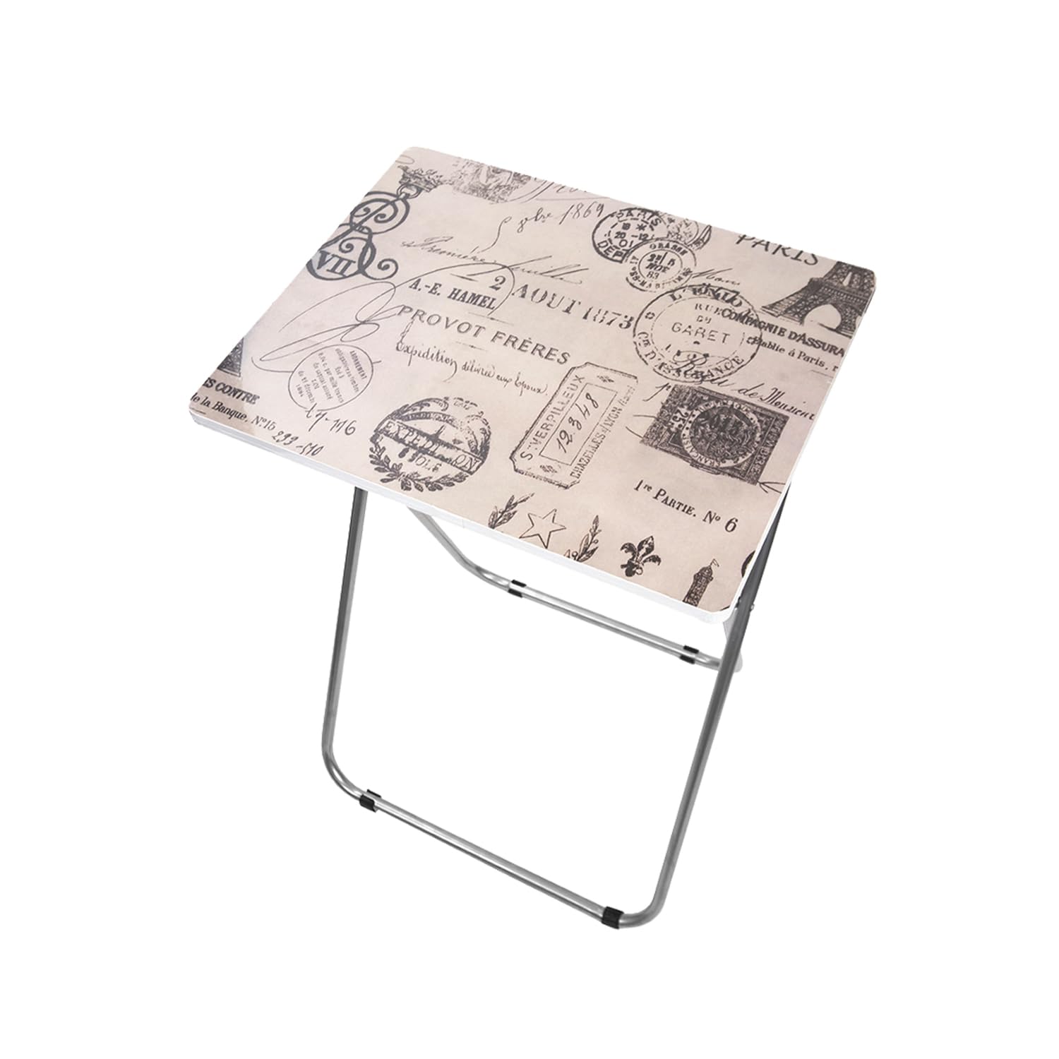 Home Basics Multi-Purpose Sturdy and Durable Decorative Bedside Laptop Snack Cocktails TV Folding Table Tray Desk Bedside Laptop Snacks Tan Paris