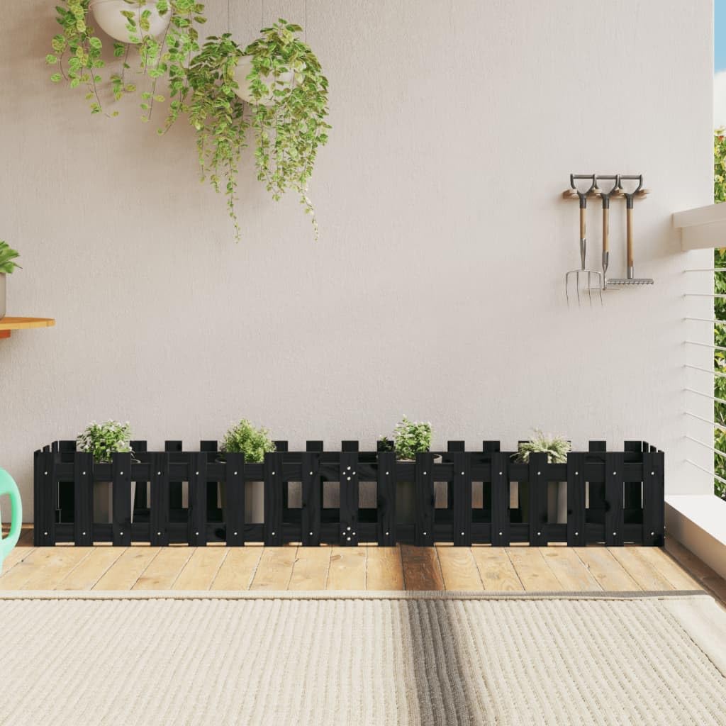 Hochbeet Latten-Design Schwarz aus massivem Kiefernholz 200 x 30 x 30 cm Pflanz Gefäß für Garten Balkon Terrasse Fensterbank, für Blumen Kräuter Gemüse und Dekoration