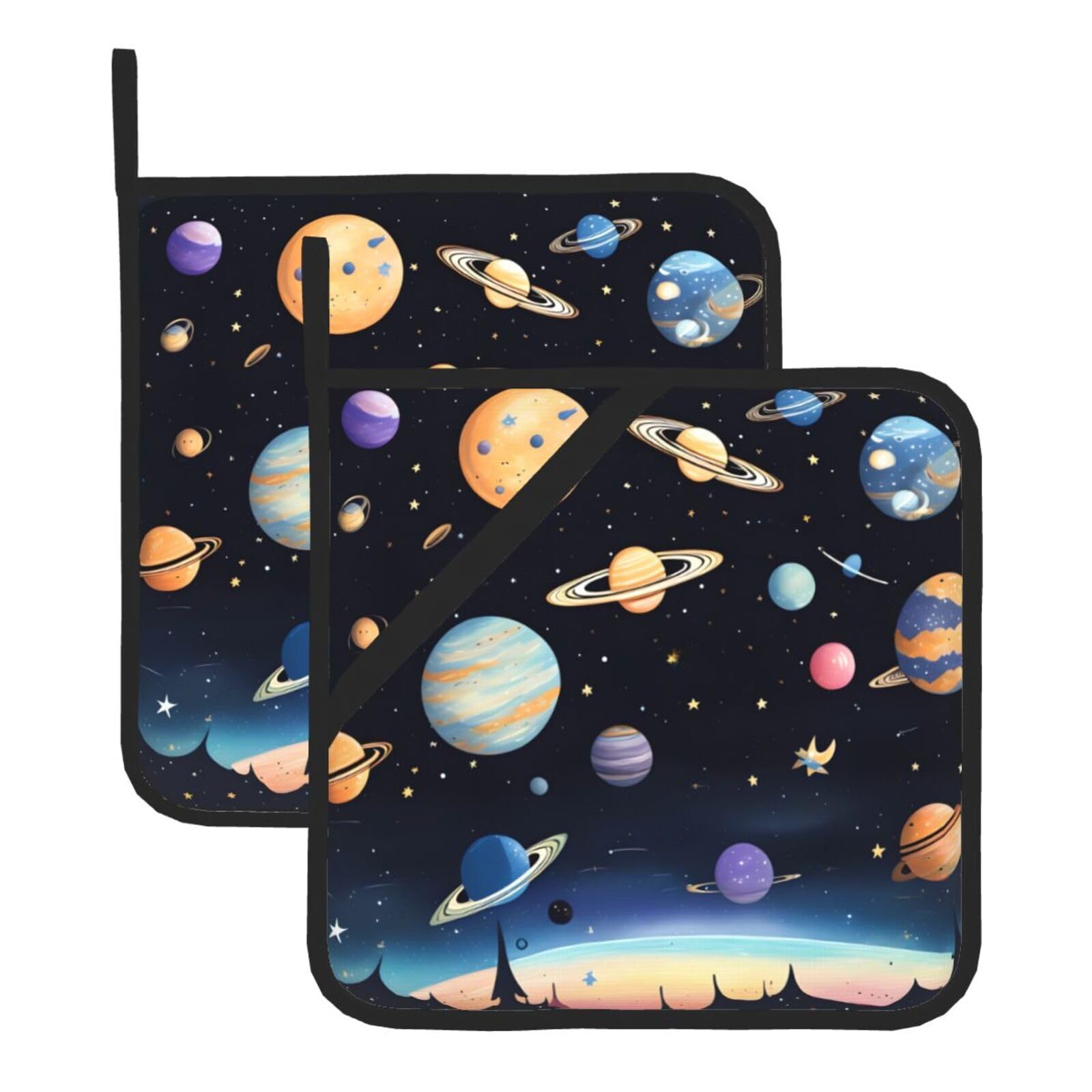 Saturn Jupiter Earth Square Heat Resistant Trivet Set Thick and Durable for Baking Barbecue Cookware Oven