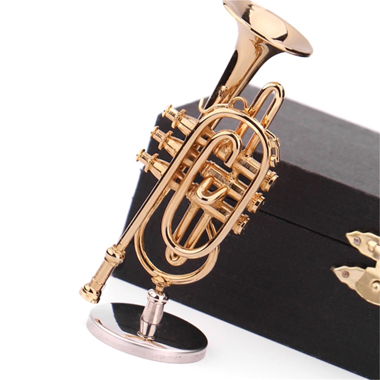 Miniaturowe ozdoby do instrumentów muzycznych Miniaturowy Model Kornetu Ozdoba Do Domu Platerowana Mosiądzem(D 7cm short)