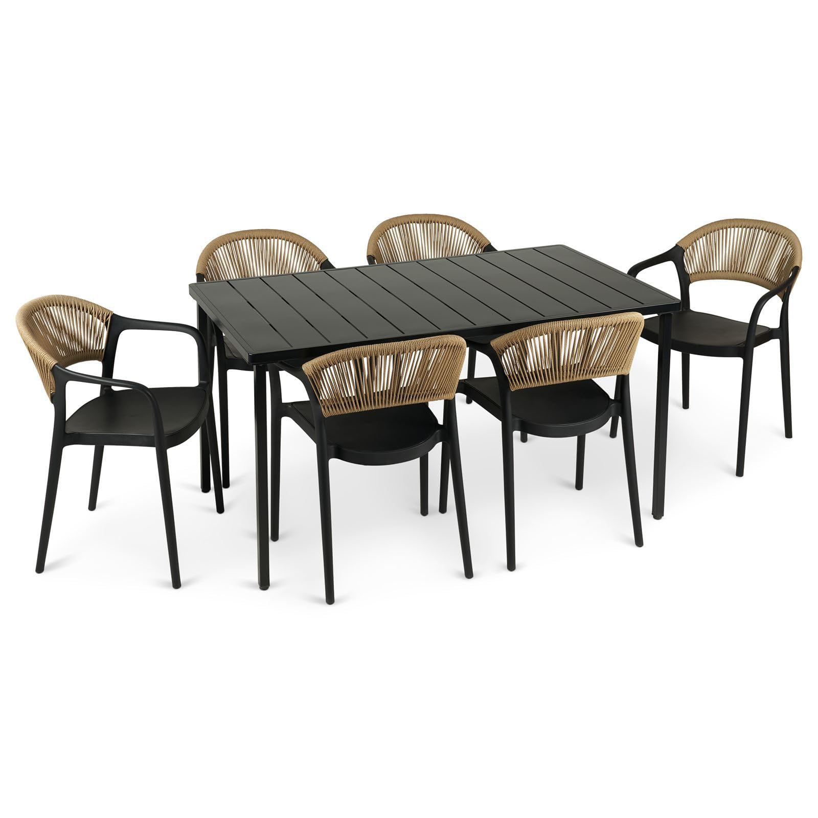 IDIMEX Gartenmöbel Set Narciso mit Tisch und 6 Stühlen, schwarz - Moderne Outdoor Sitzgruppe für 6 Personen, wetterfest & UV-beständig für Terrasse und Garten