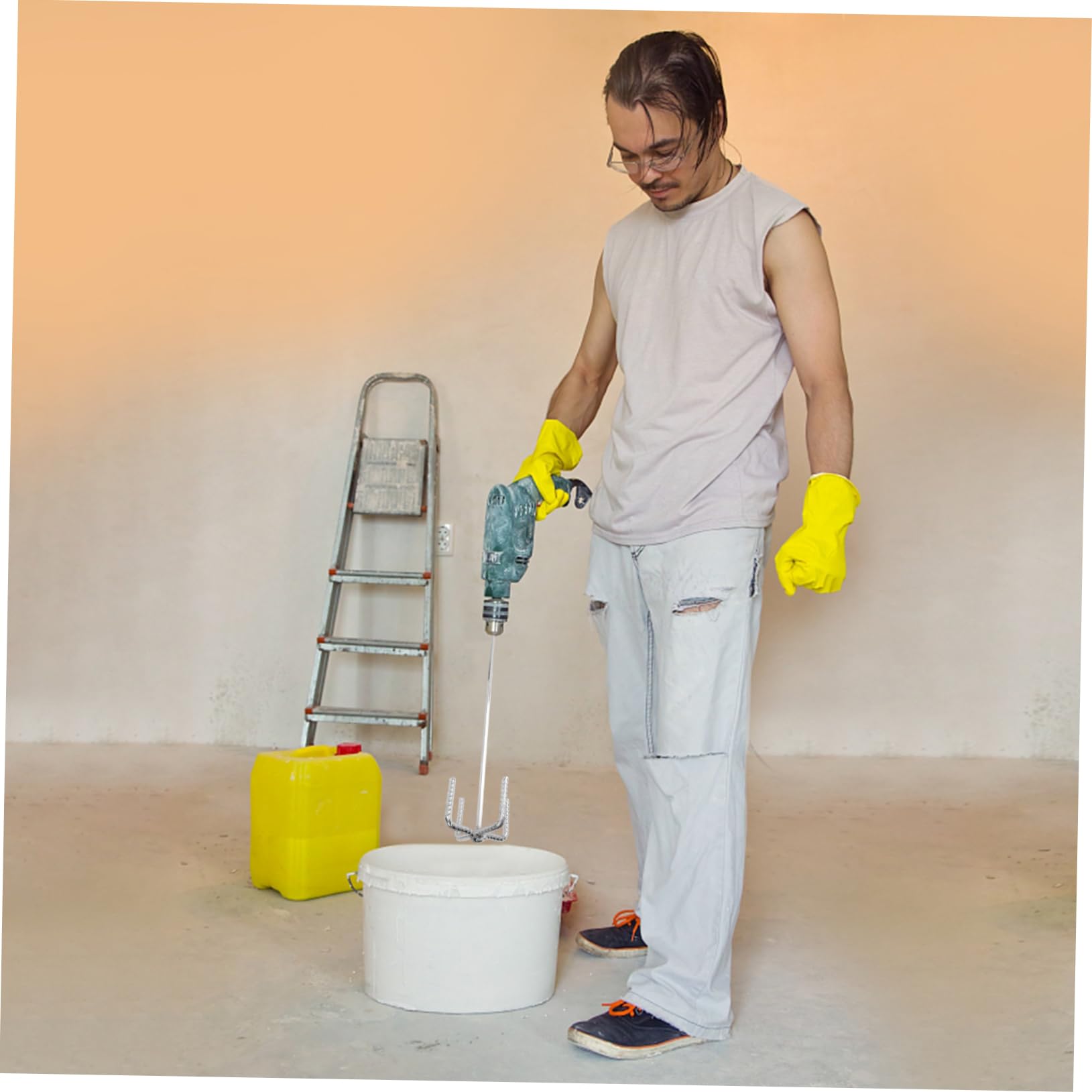 Operitacx 2 Varillas Agitadoras para Taladro Eléctrico Mezclador de Pintura y Mortero Acero Carbono Resistente Oxidación para Construcción y Hogar