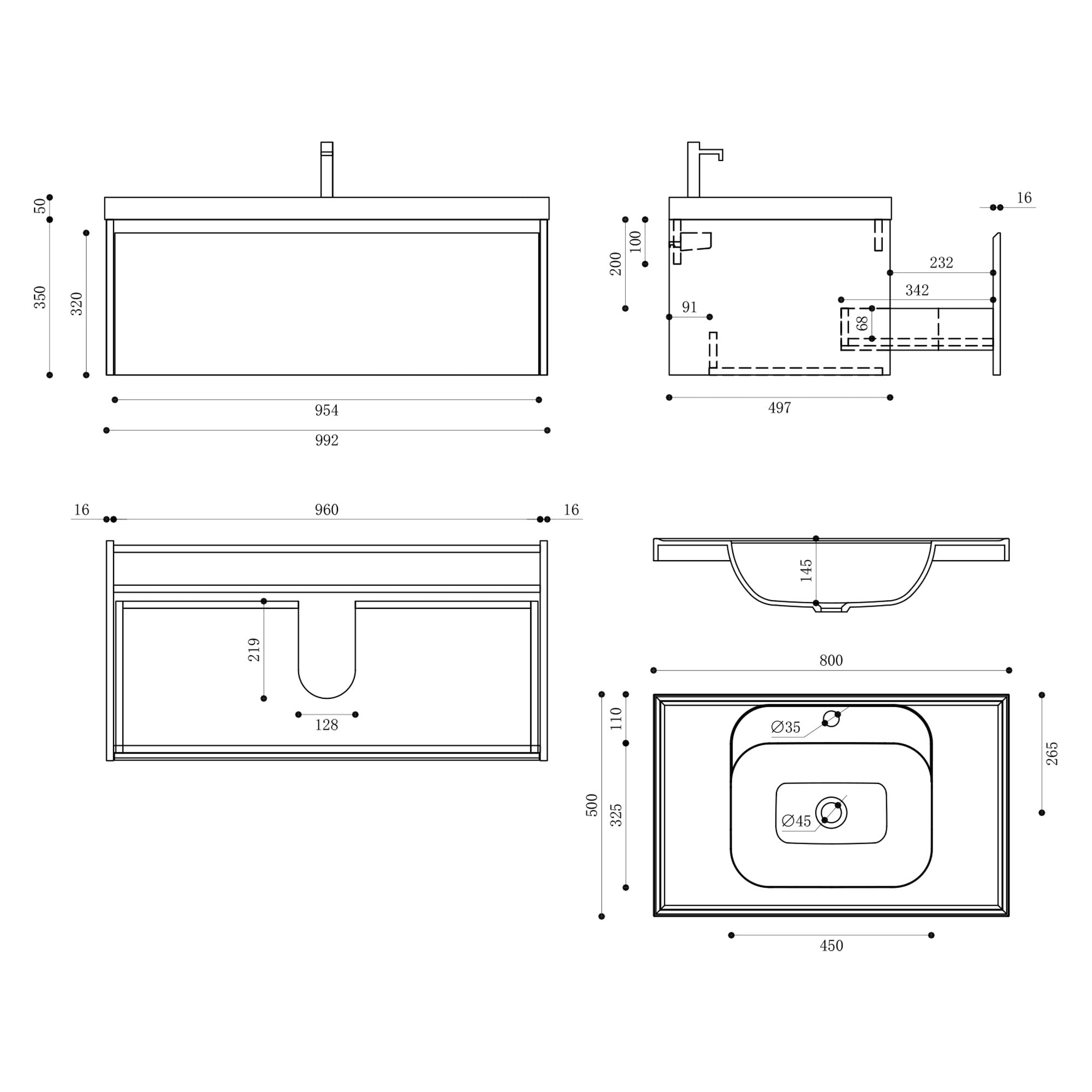 doporro Meuble de Salle de Bains Marron Clair Ensemble de 2 Pièces Meuble Suspendu avec Lavabo 80cm avec Soft-close Design Salerno