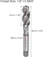 Vista 2 de uxcell 1/2 "-12 BSW espiral flauta roscada, herramienta de roscado de máquina HSS-cobalto tornillo roscado herramienta para reparación de roscas