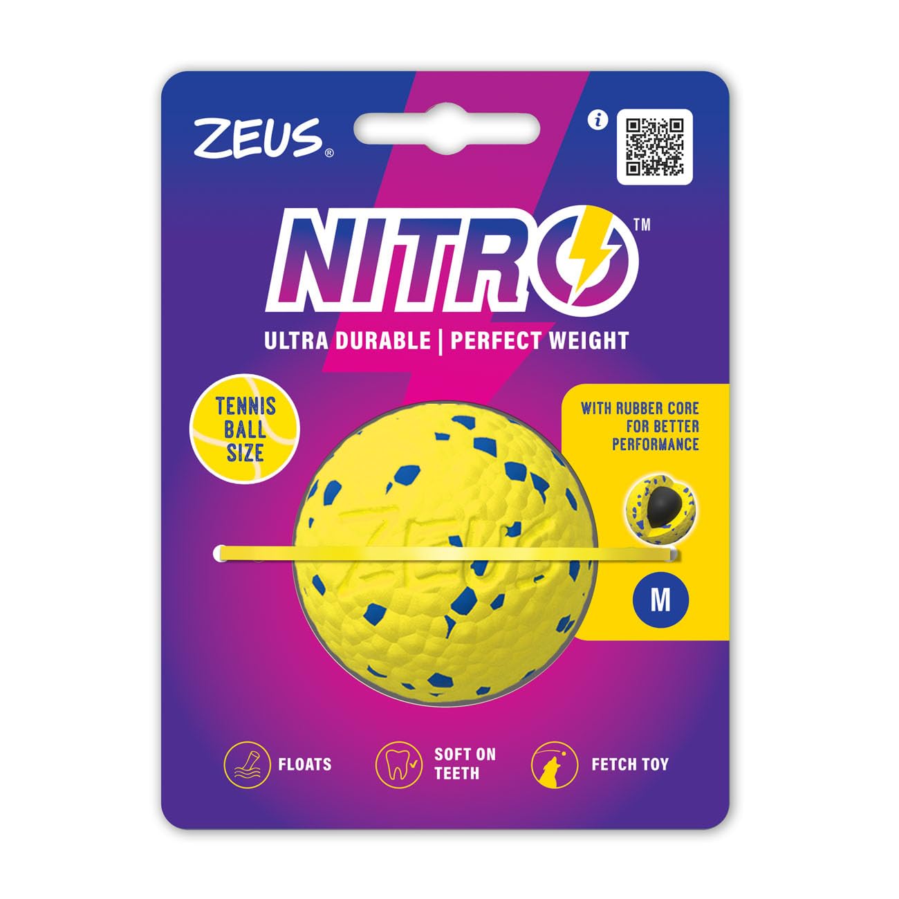 Zeus NITRO Weighted Dog Ball, Medium, 6.3cm diameter, Durable Dog Toy for Medium-Sized Dogs, Yellow