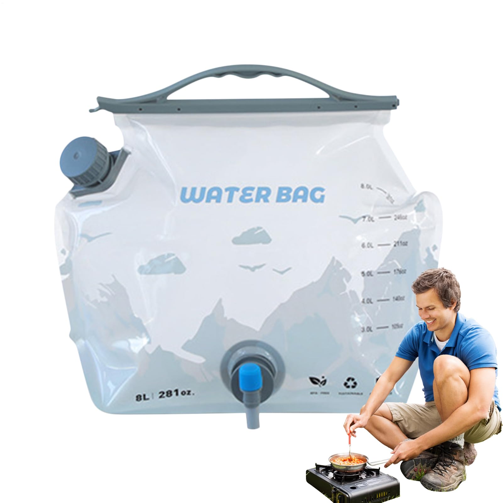 Gallon Water Bottle - Folding Portable Pouch,8L Camping Water Storage Bag Pack | for Hiking Outdoor Preparedness Backpacking Riding Picnic Road Trip Party Travel Car Home