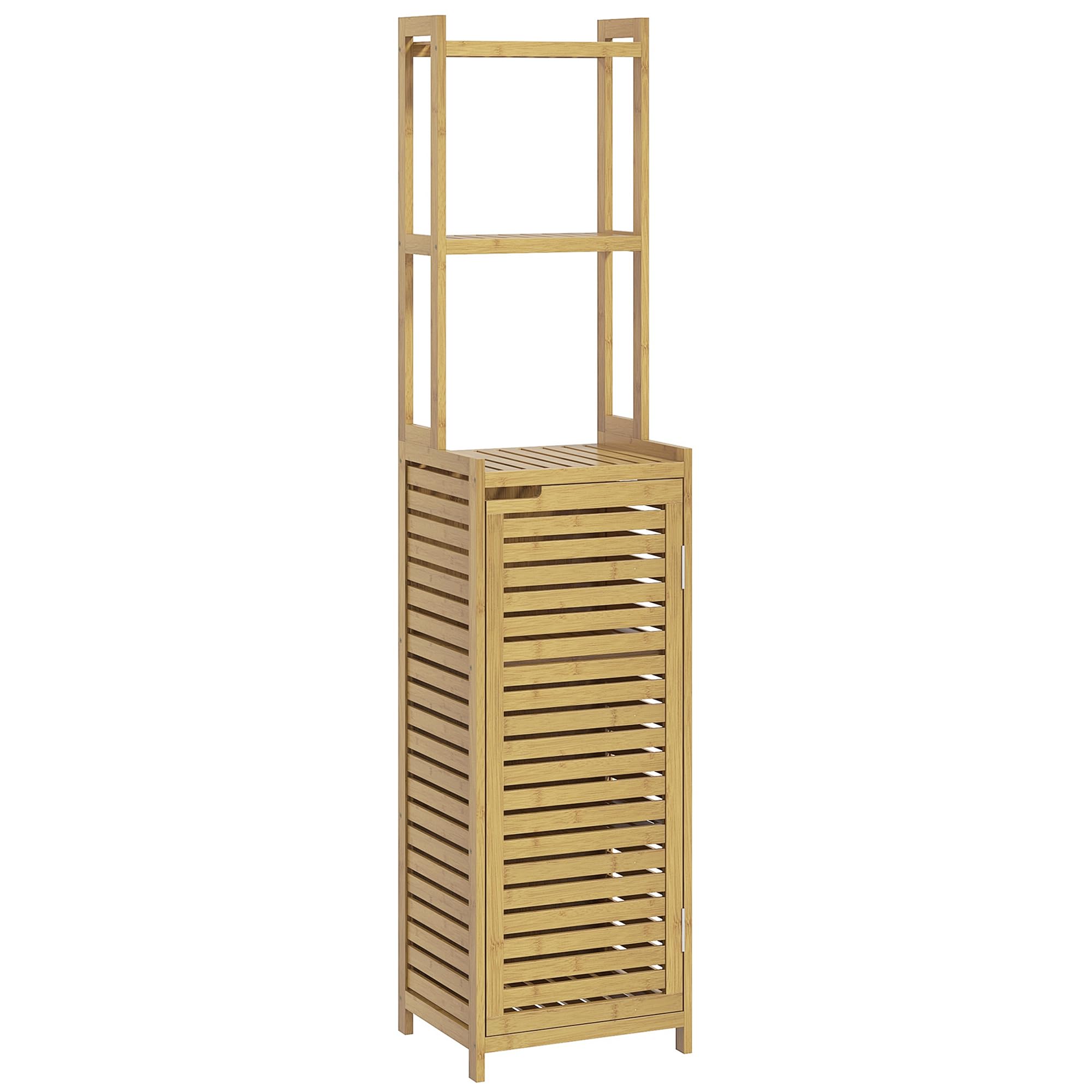 HOMCOM Meuble Colonne Salle de Bain en Bambou 38,5 x 33 x 170 cm Naturel | Armoire Haute, 3 Étagères, Placard 1 Porte, Meuble de Rangement sur Pied