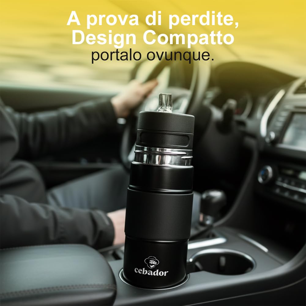 Yerbomos X per yerba mate 450 ml nero | Cebador | Tazza per mate, thermos e bombilla in un unico prodotto | acciaio inossidabile | Design moderno | Accessorio indispensabile per bere la yerba mate