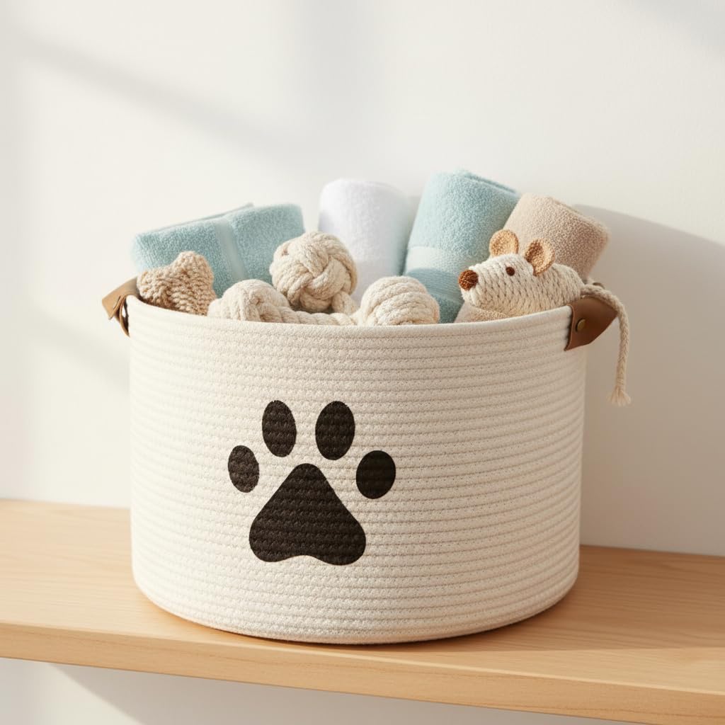 Morezi Cestino per giocattoli per cani e gatti, in grande contenitore, perfetto per raccogliere giocattoli, toelettatura, pannolini, per soggiorno, sala giochi, armadio, casa, beige
