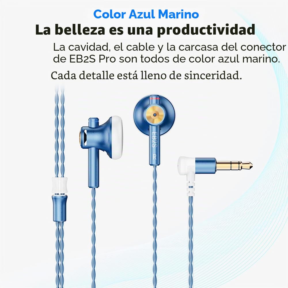 NICEHCK EB2S Pro Flat Head Earbuds: 1DD 15,4 mm LCP Dynamic Driver Auriculares con micrófono, cable trenzado OCC plateado, con cable, bajo IEM simétrico, sonido estéreo HiFi,
