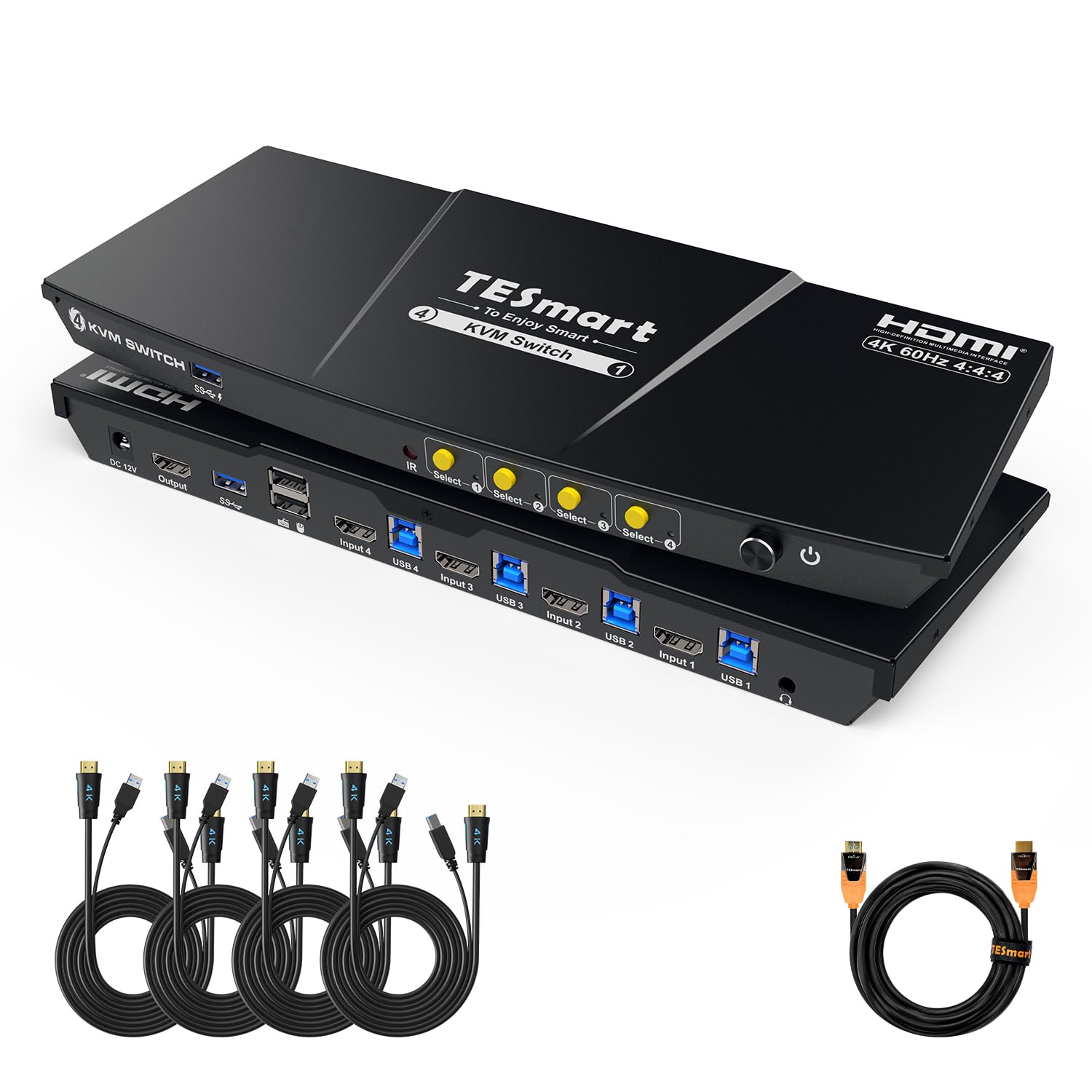 TESmart Pack KVM HDMI 4K@60Hz 4 PC 1 Moniteur + Câble HDMI 2.1 Fibre Optique 10 m 48 Gbit/s 8K@60Hz HDCP 2.3