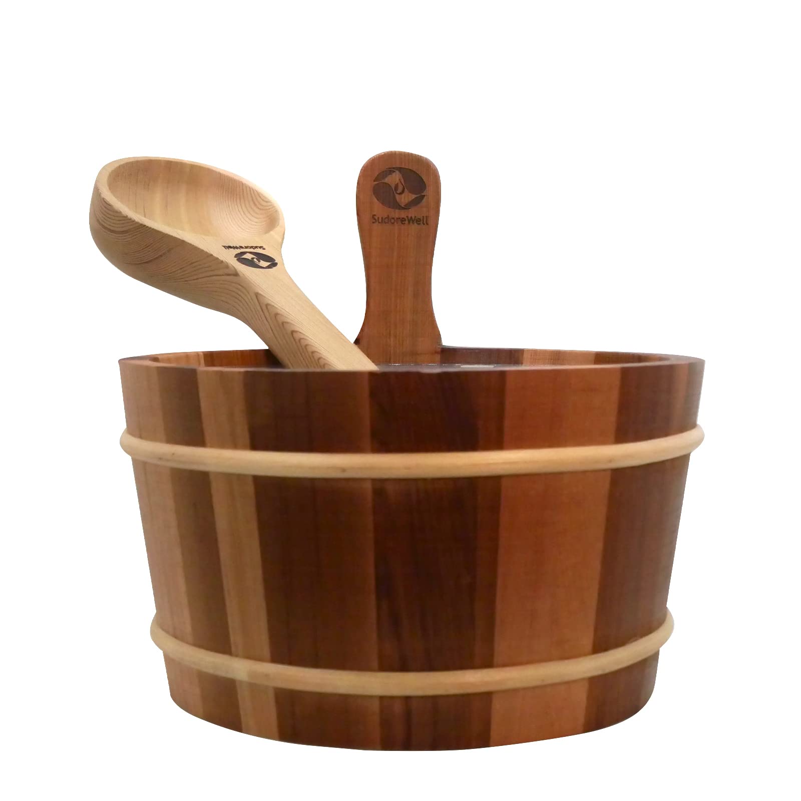 Cubo de sauna y paleta de madera de cedro rojo con protección contra fugas – Cubo de sauna
